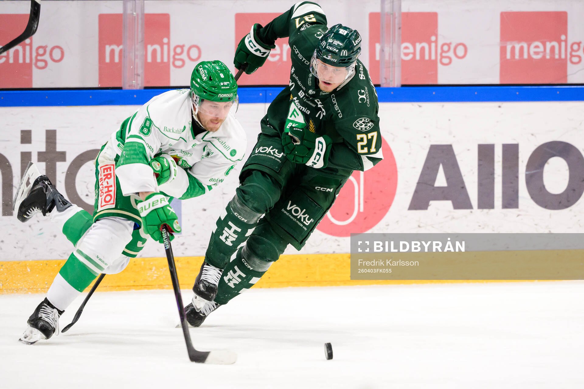 Rögles Linus Sandin och Färjestads Gabriel Carlsson