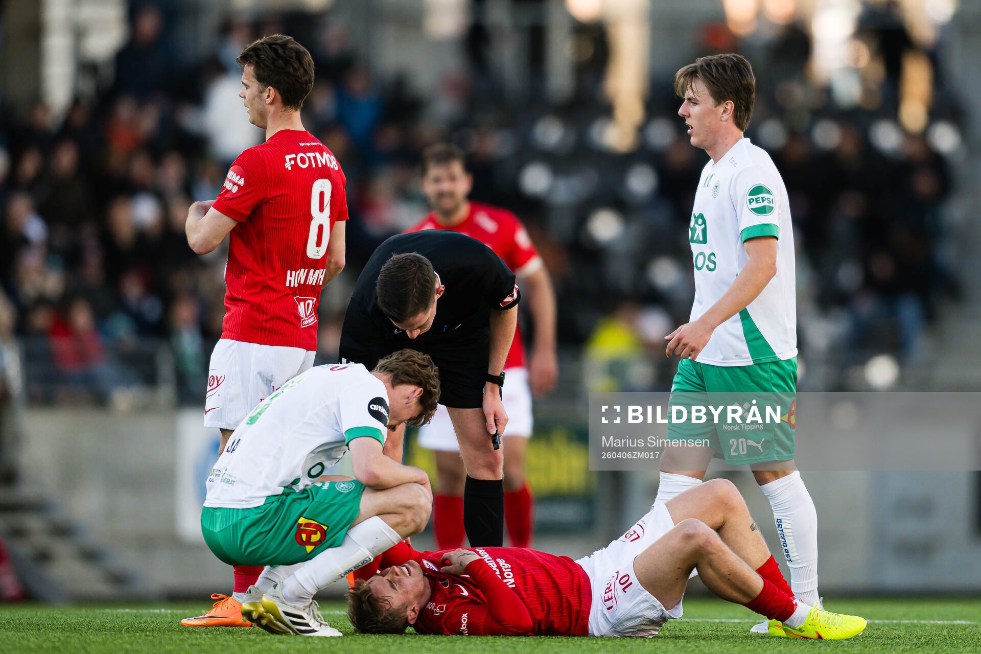Kristall Mani Ingason of Brann in pain