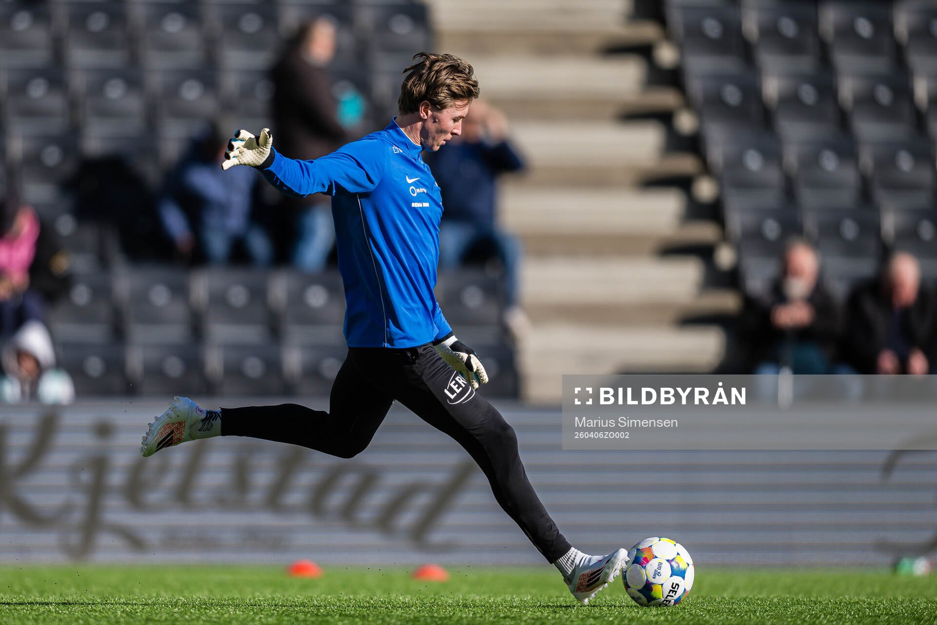 Goalkeeper Mathias Dyngeland of Brann warms up