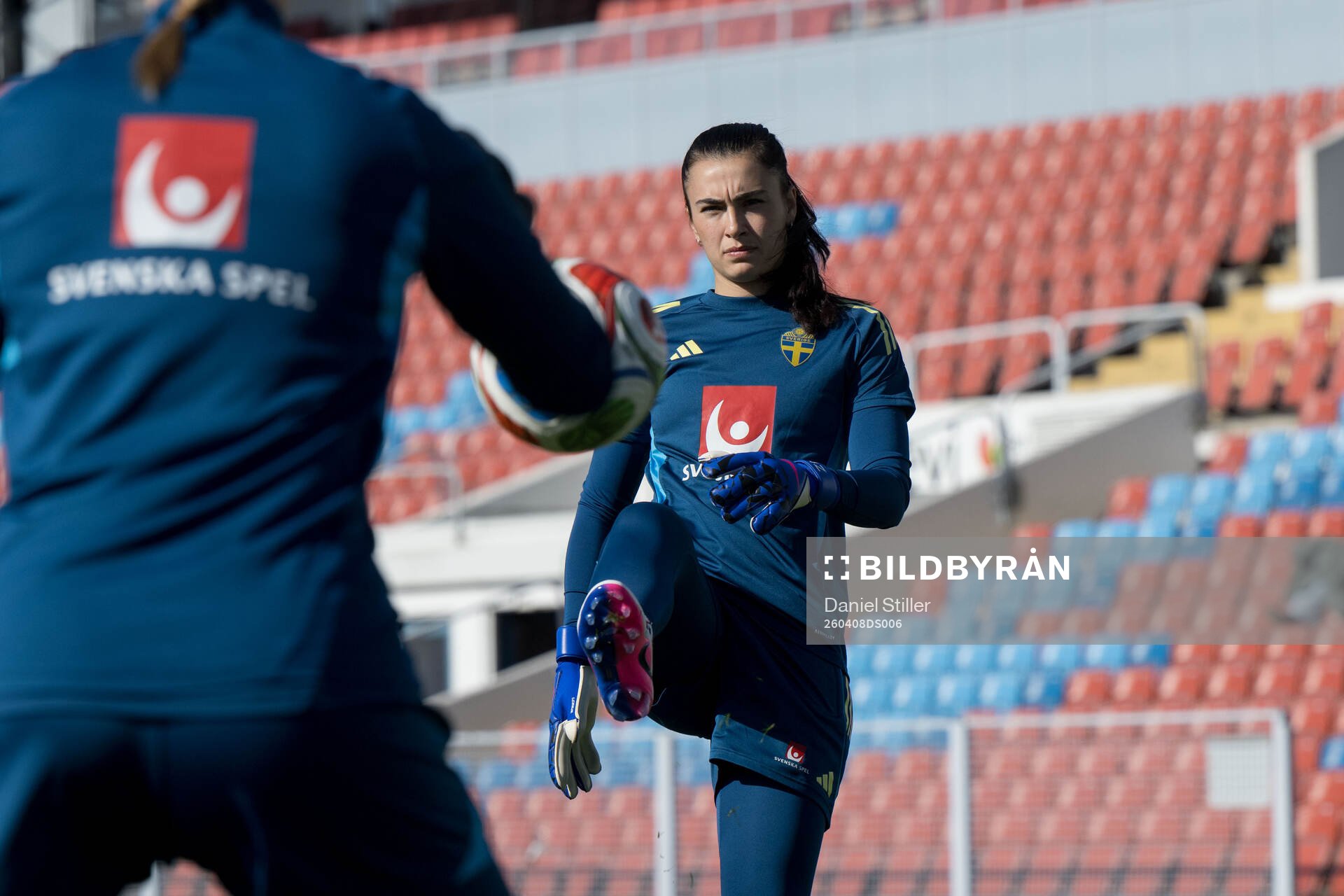 Goalkeeper Zecira Musovic of Sweden at a training session