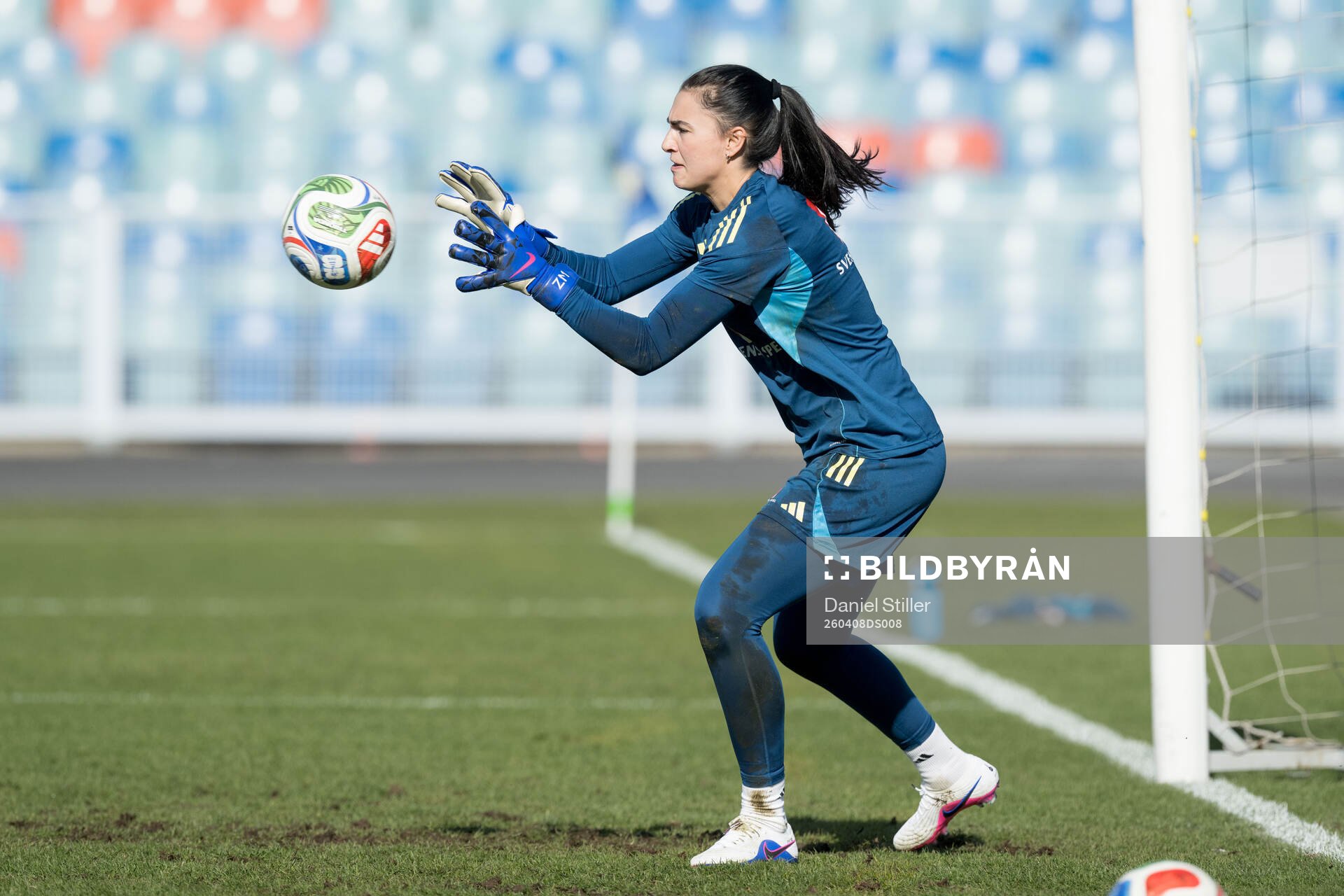 Goalkeeper Zecira Musovic of Sweden at a training session
