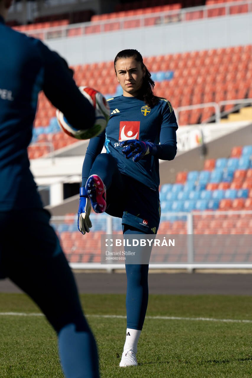 Goalkeeper Zecira Musovic  of Sweden at a training session