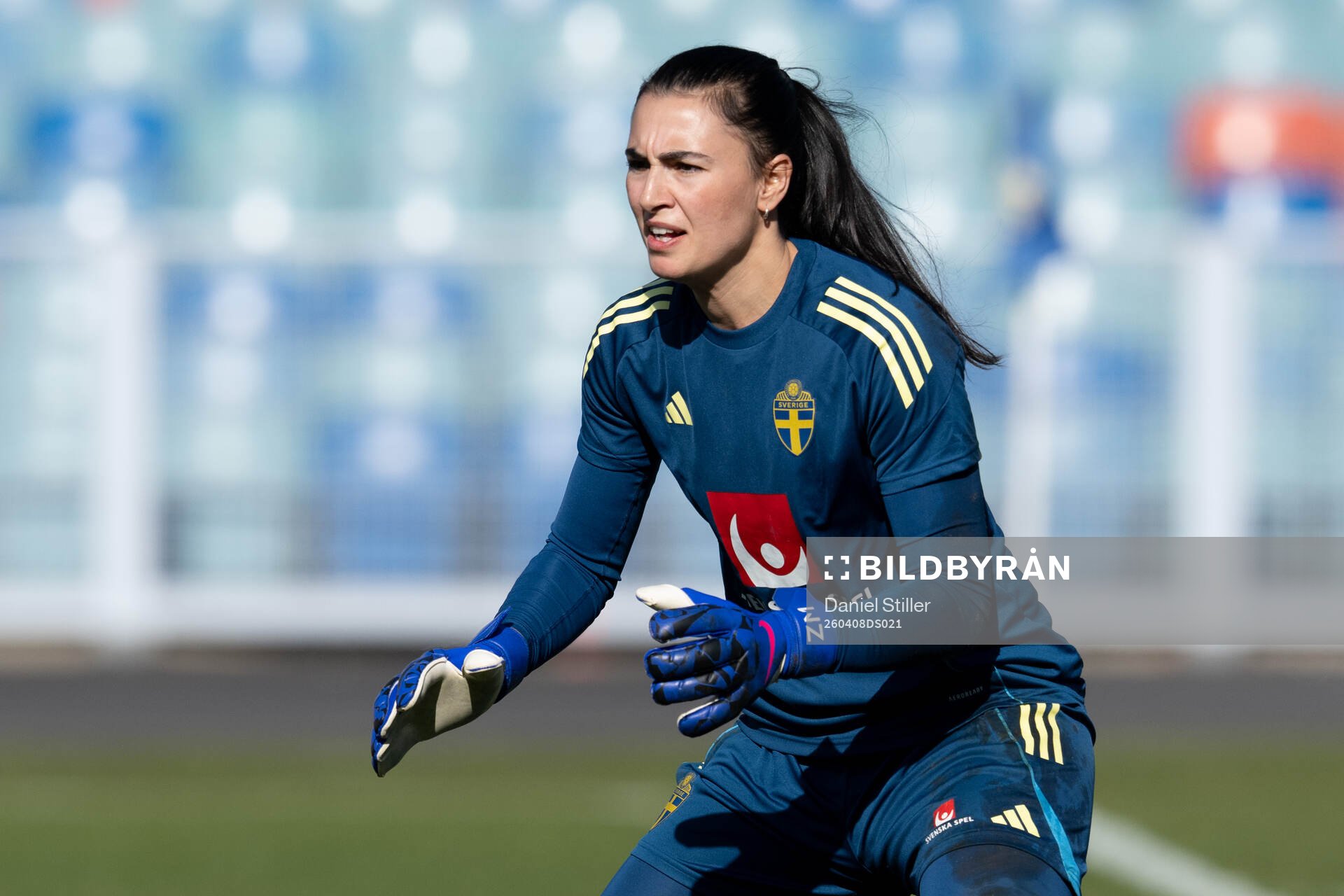 Goalkeeper Zecira Musovic of Sweden at a training session