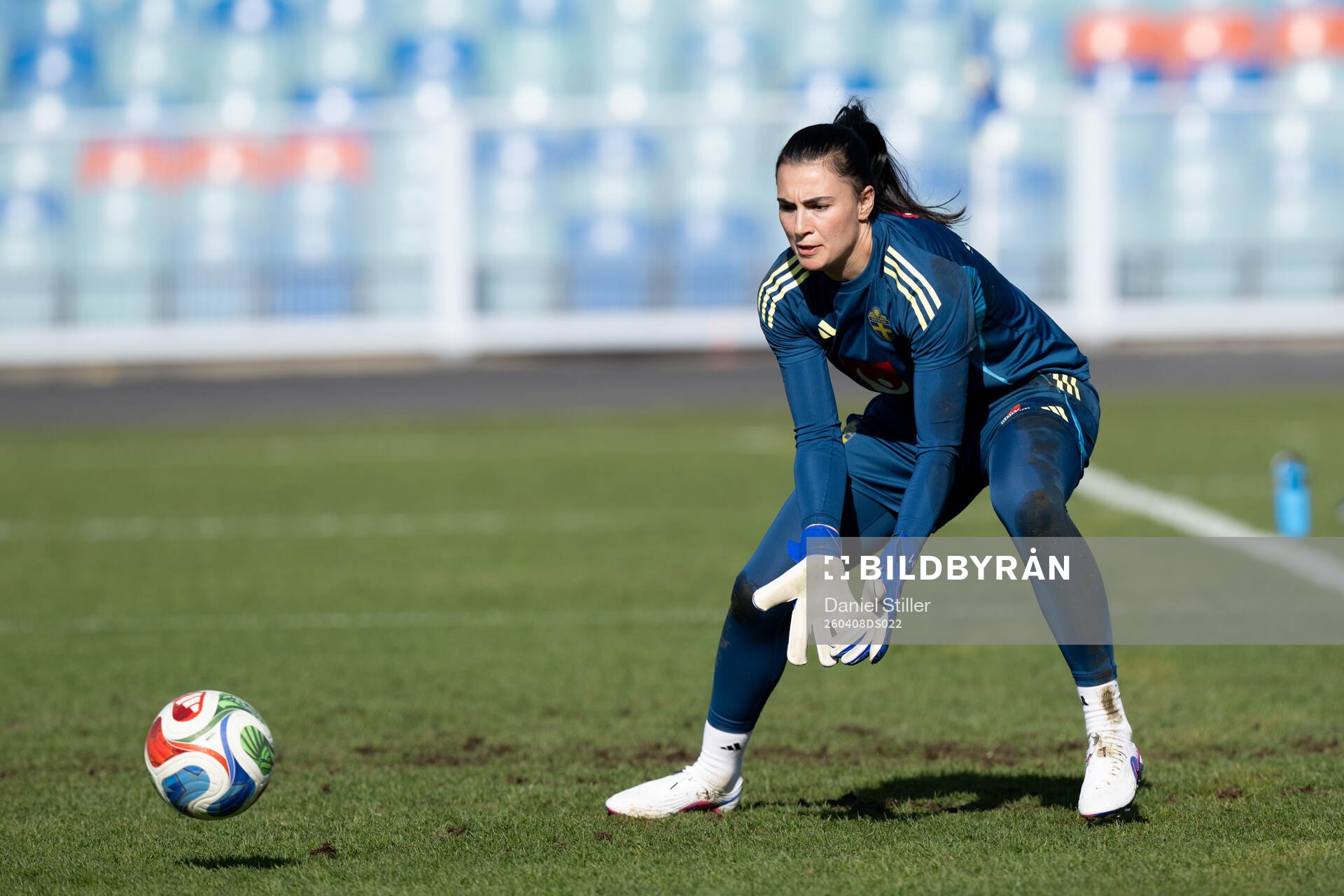 Goalkeeper Zecira Musovic of Sweden at a training session
