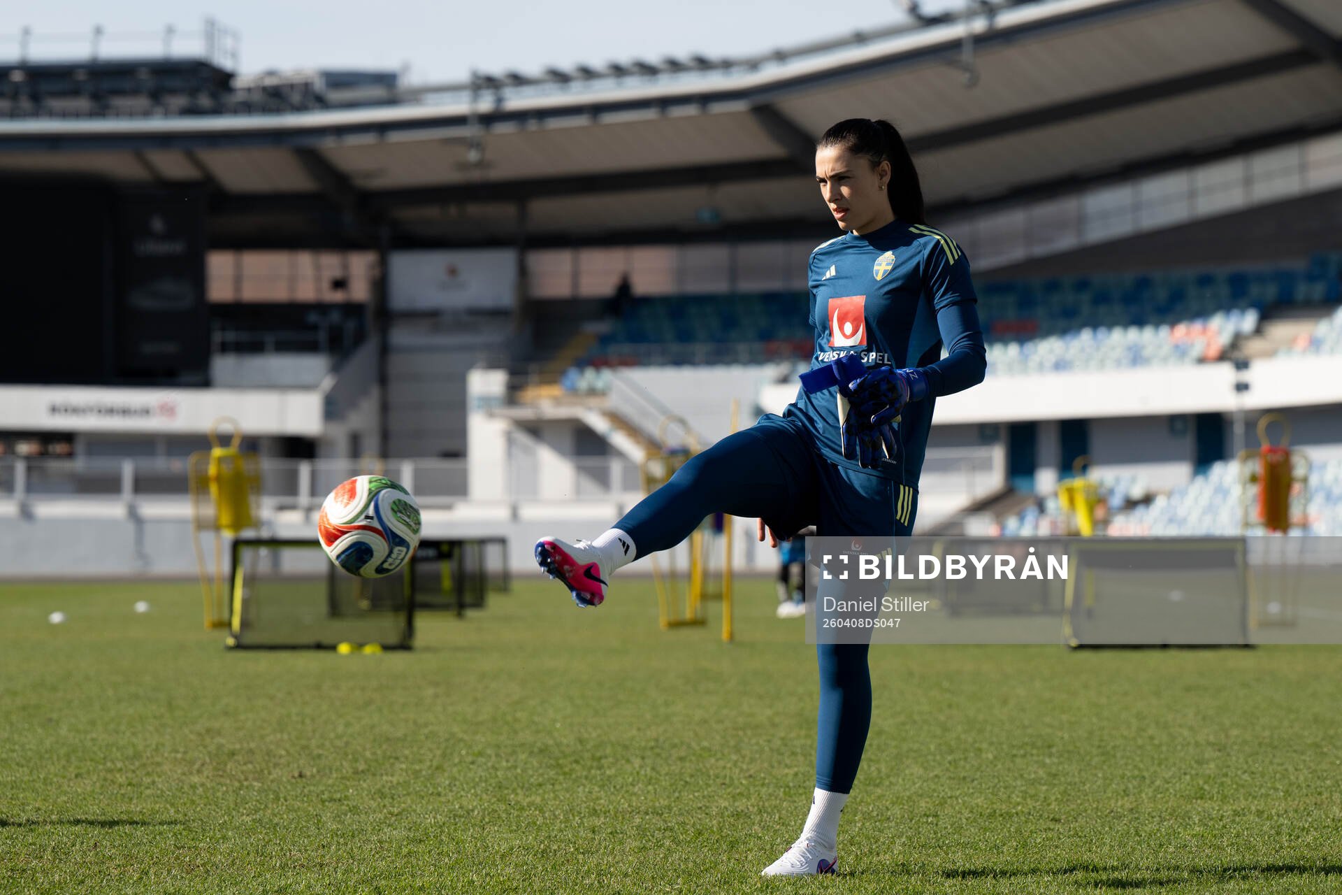 Goalkeeper Zecira Musovic of Sweden at a training session