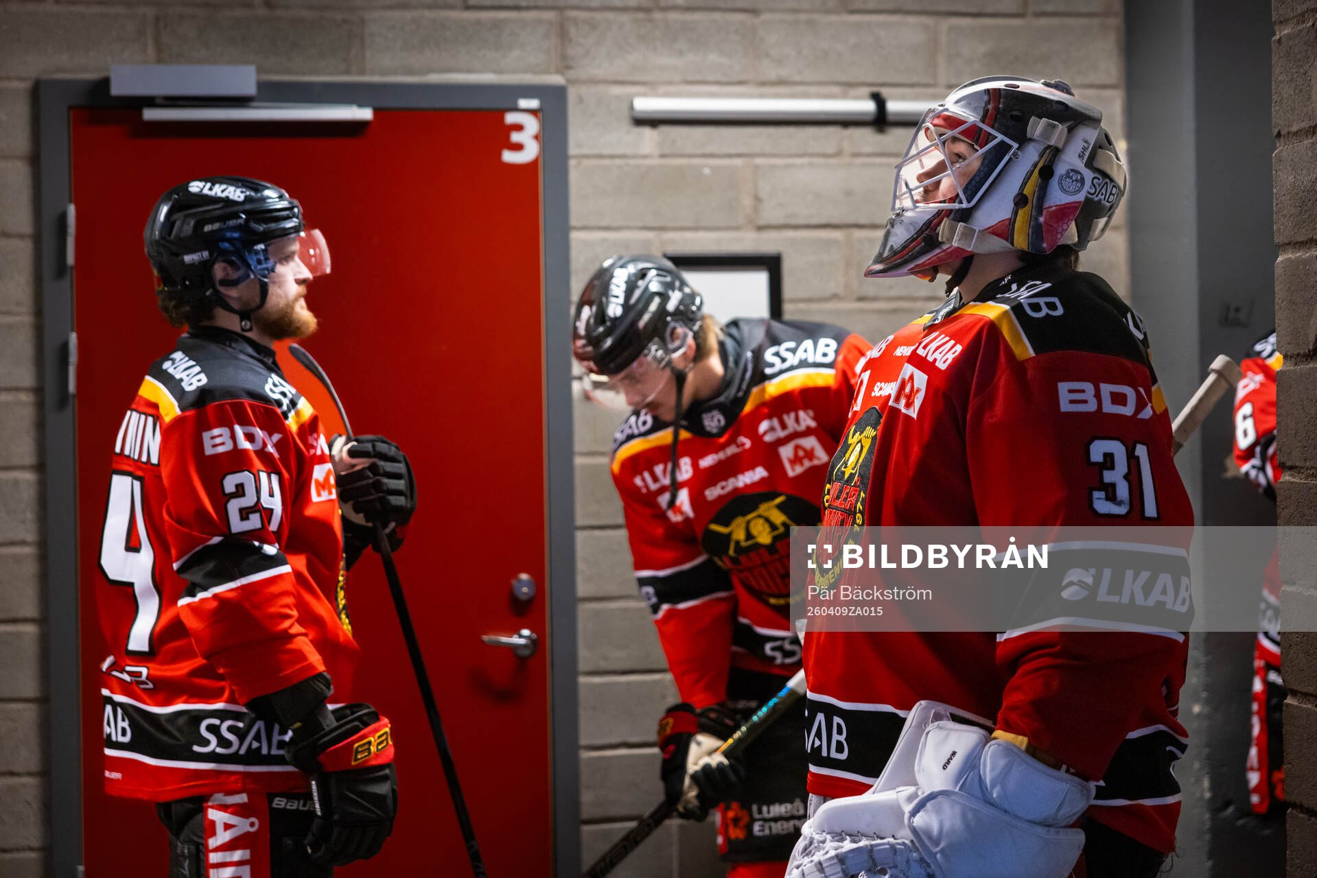 Luleås Brendan Shinnimin ,Oskari Laaksonen och målvakt