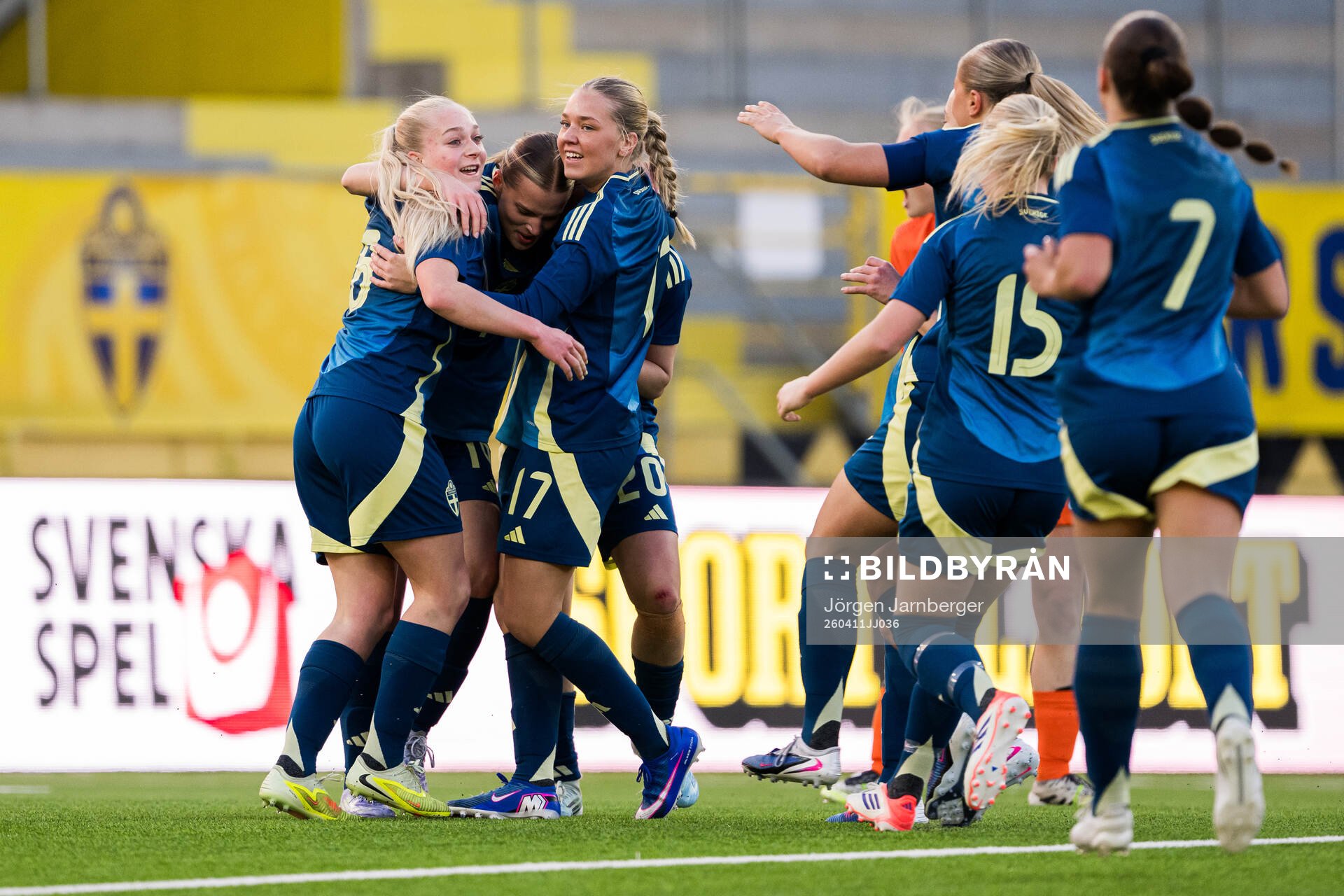 Agnes Ekberg of Sweden celebrates with team mates