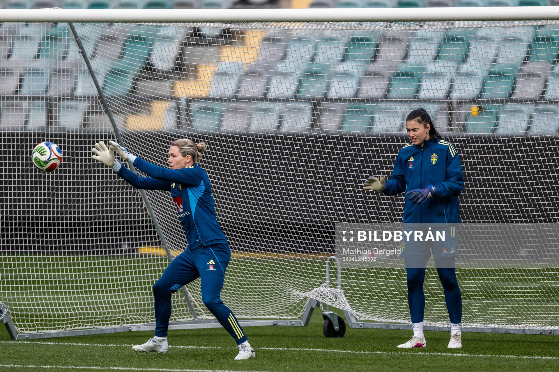 Goalkeeper Jennifer Falk and goalkeeper Zecira Musovic of