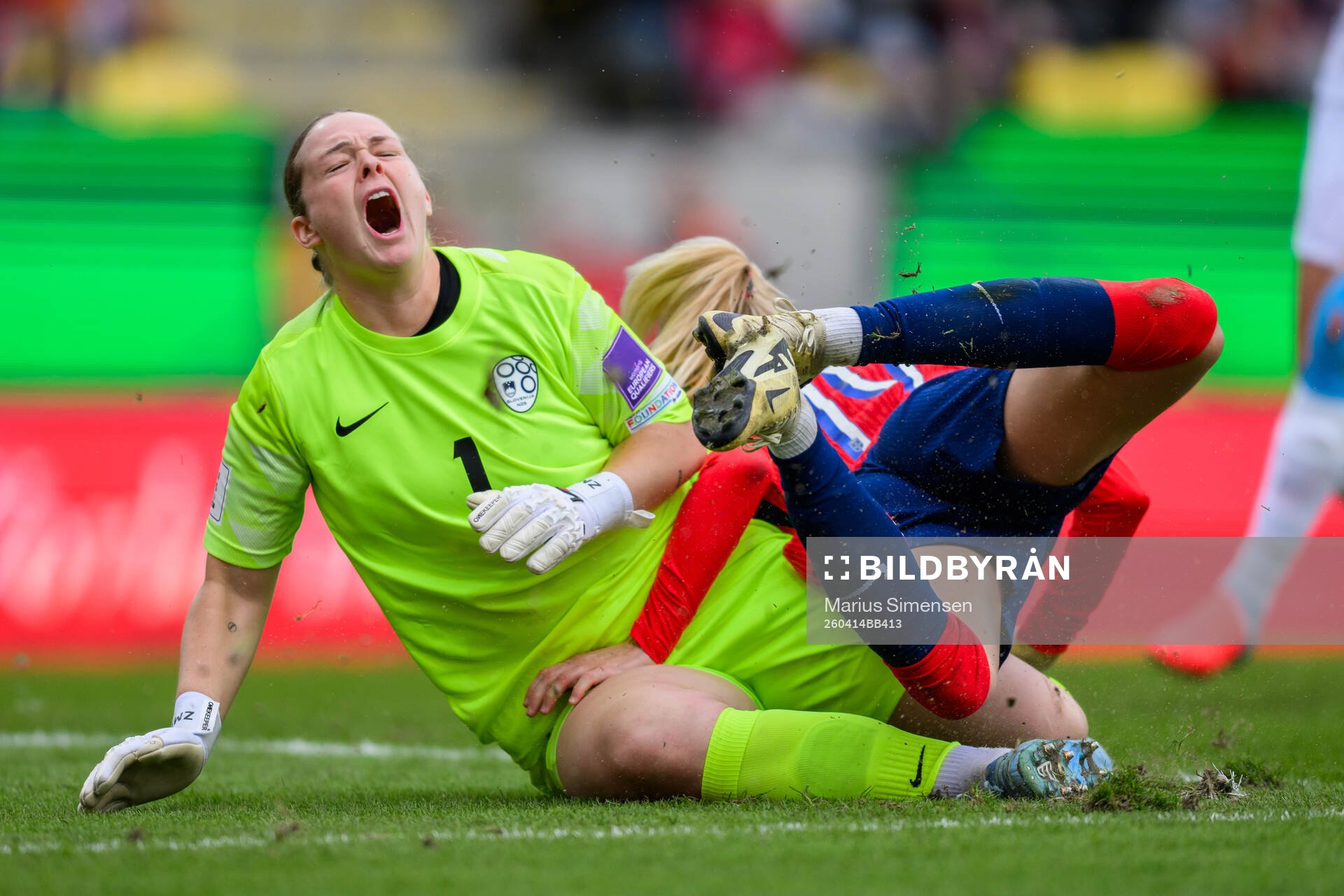 goalkeeper Zala Mersnik of Slovenia and Ada Hegerberg of
