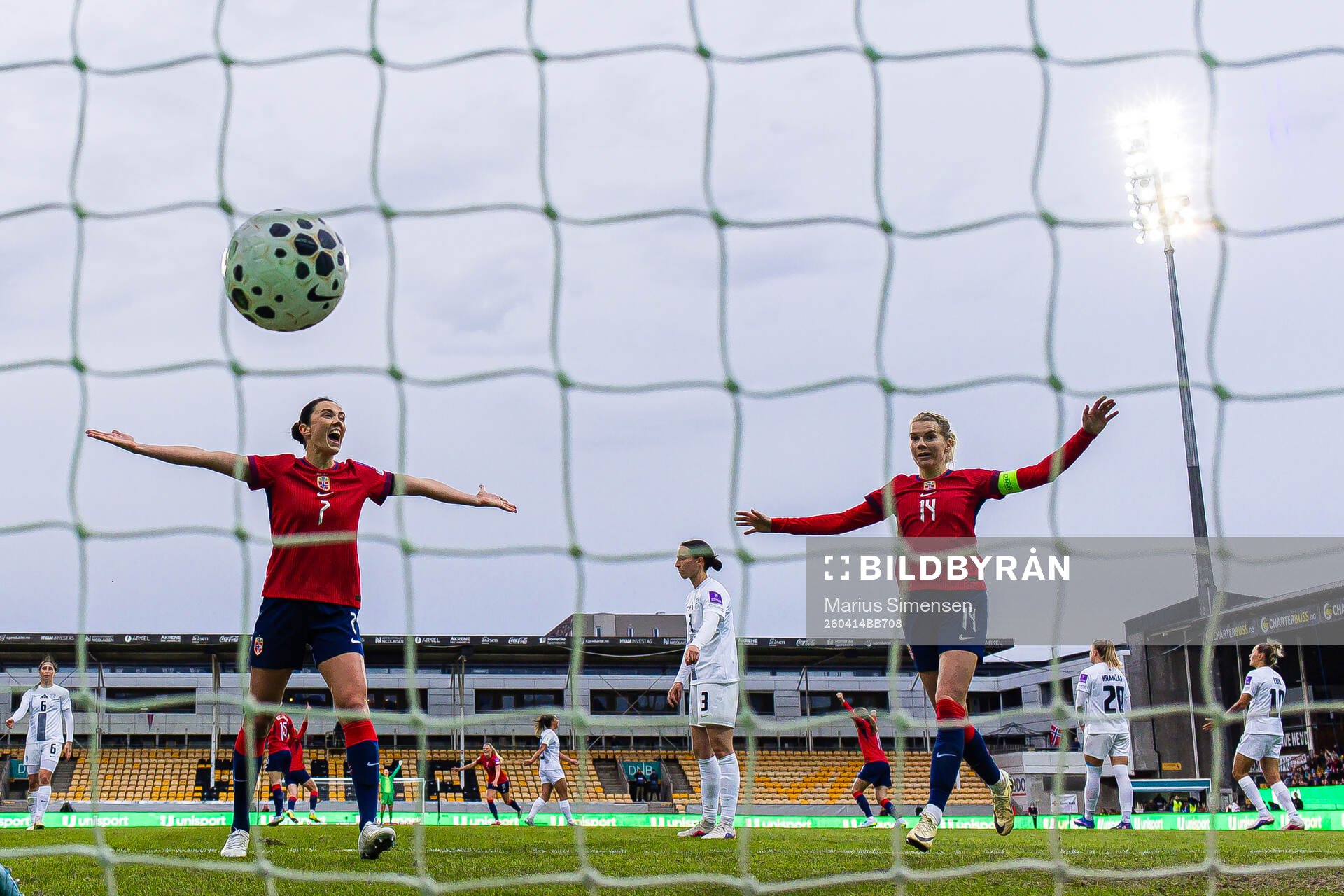 Ingrid Syrstad Engen and Ada Hegerberg of Norway celebrates