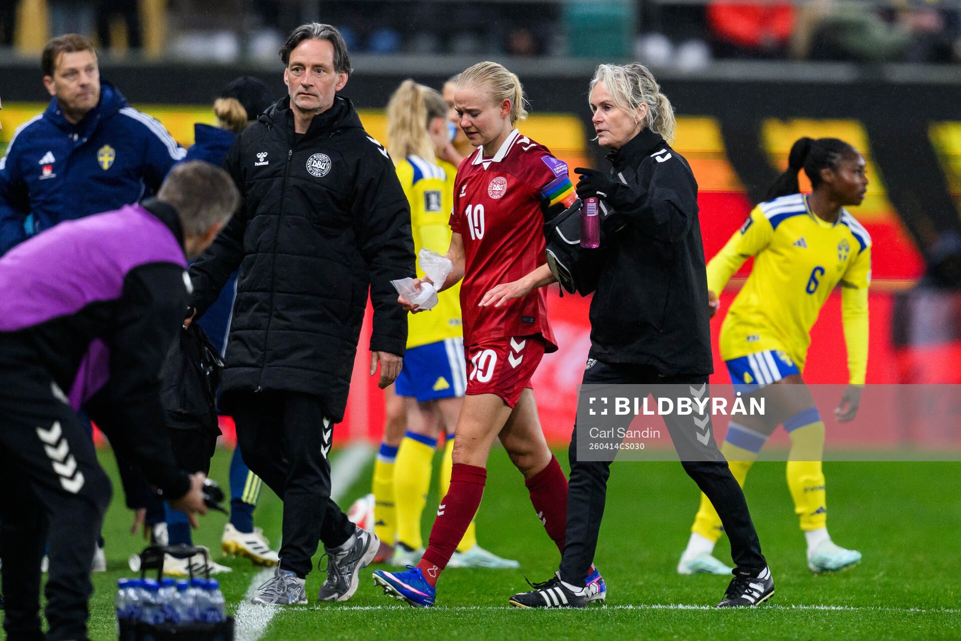 Pernille Harder of Denmark recieves medical attention