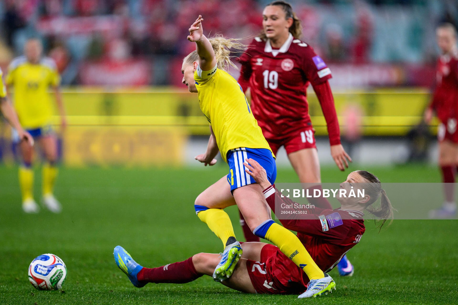 Stina Blackstenius of Sweden and Stine Sandbech of Denmark