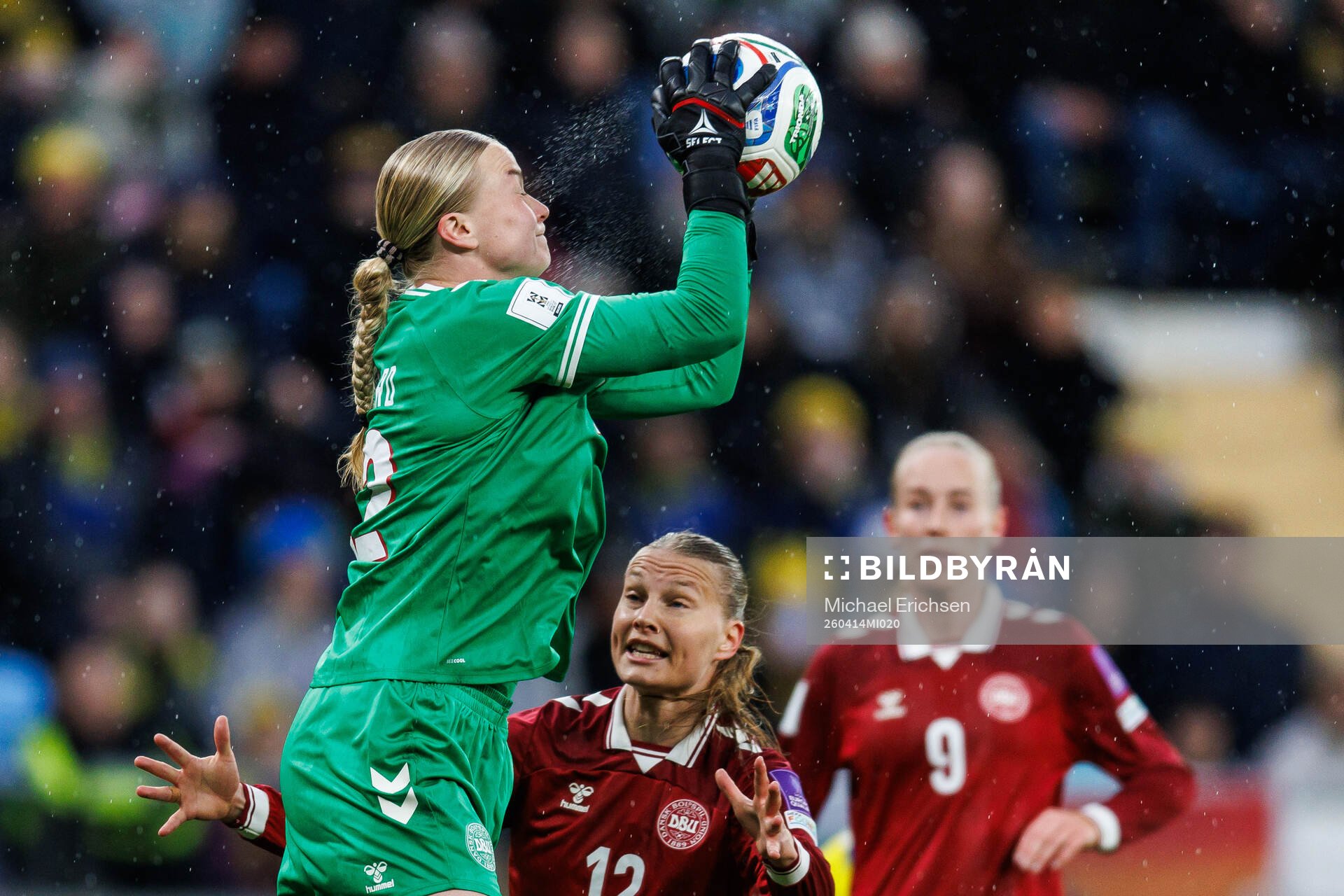 goalkeeper Freja Thisgaard ans Stine Sandbech of Denmark