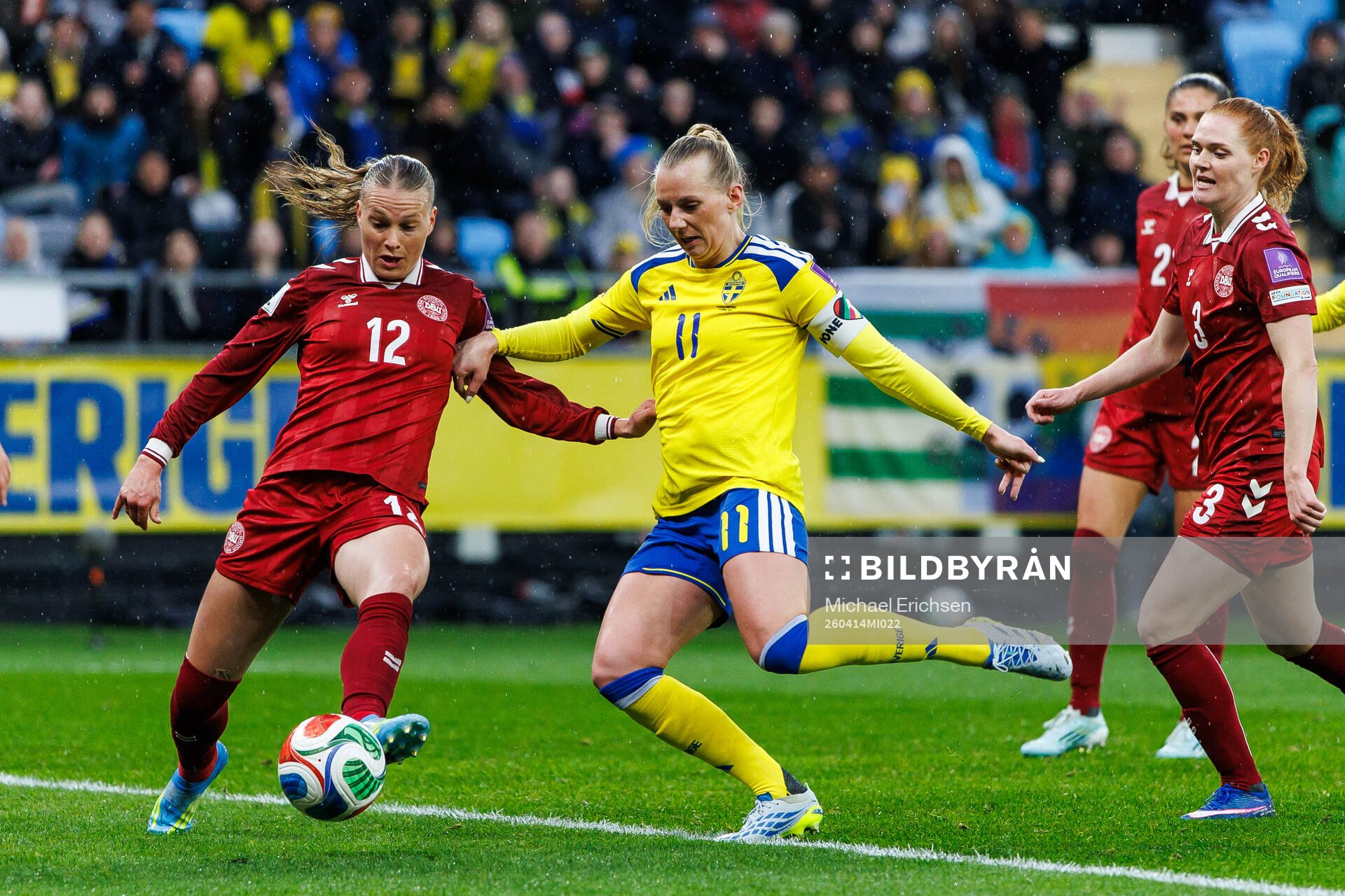 Stine Sandbech of Denmark and Stina Blackstenius of Sweden