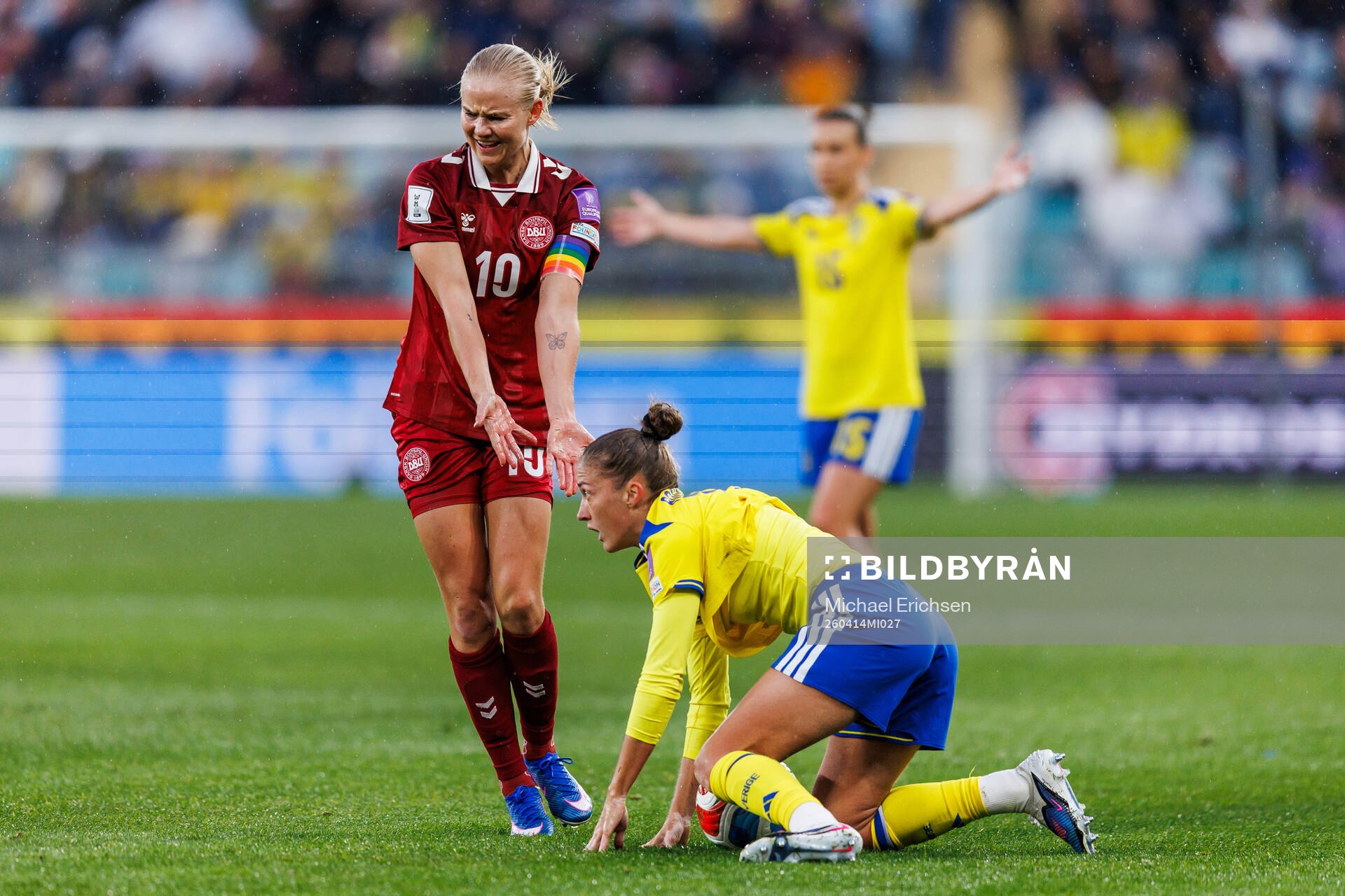 Pernille Harder of Denmark and Filippa Angeldahl of Sweden
