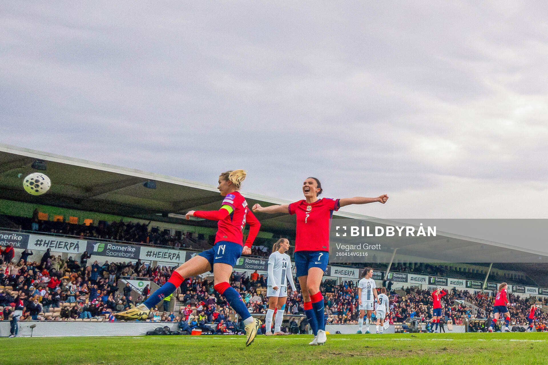 Ada Hegerberg and Ingrid Syrstad Engen of Norway celebrate