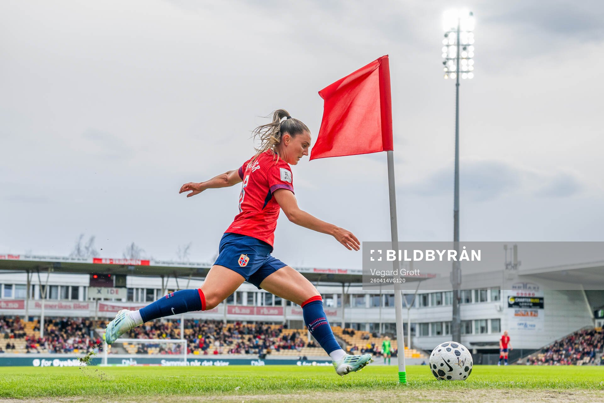 Vilde Bøe Risa of Norway takes a corner kick