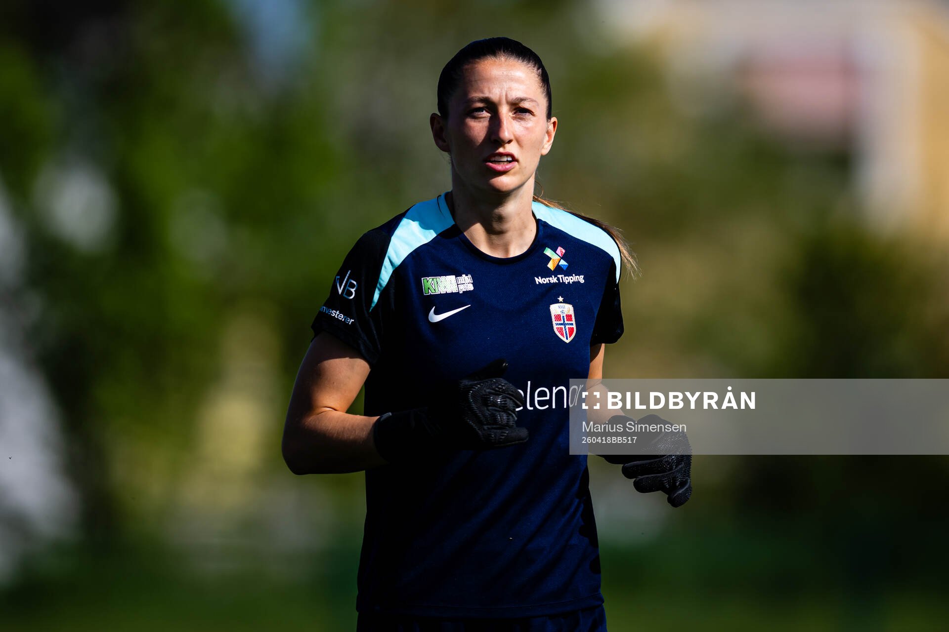 Goalkeeper Cecilie Fiskerstrand of Norway warms up