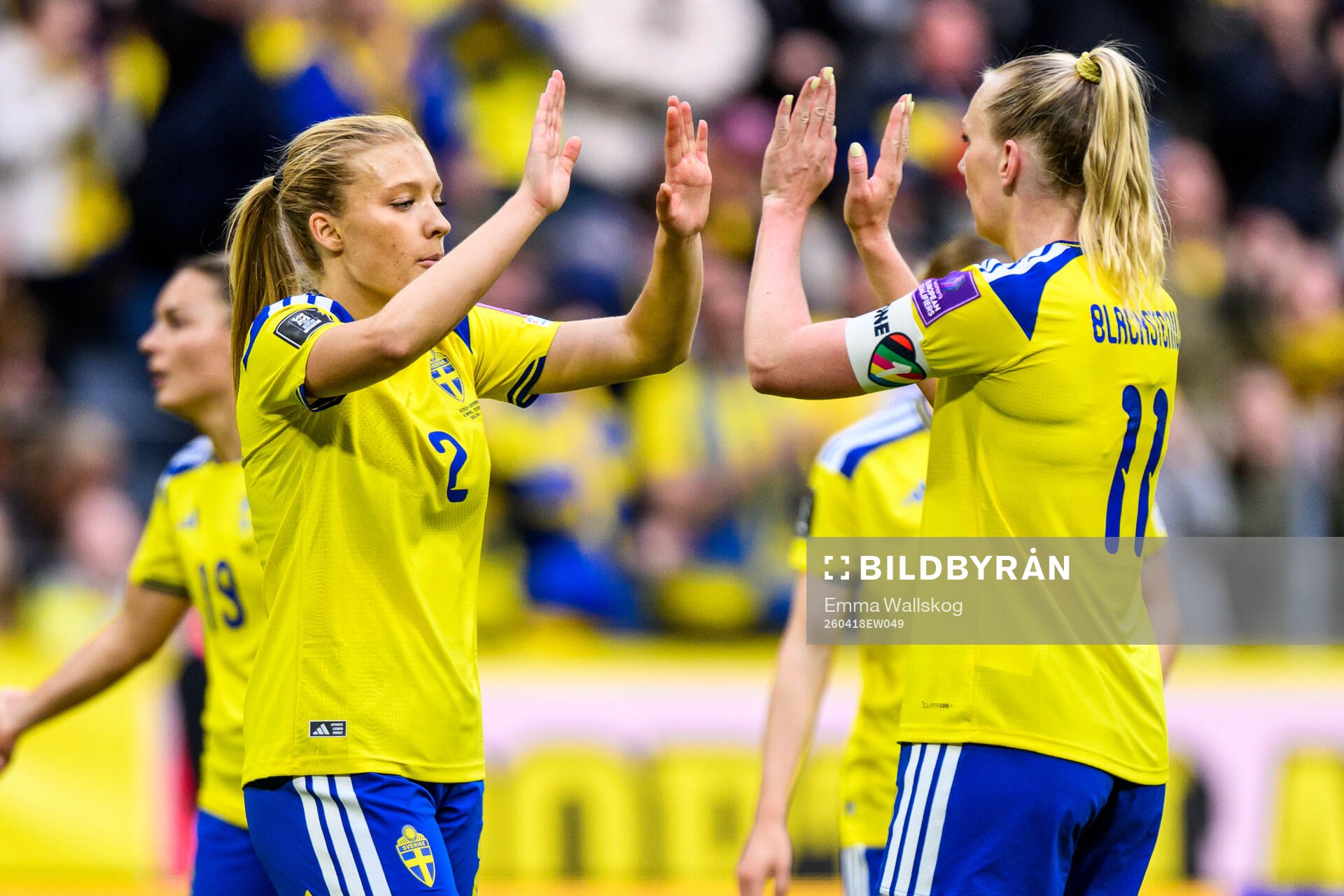 Smilla Holmberg and Stina Blackstenius of Sweden celebrate