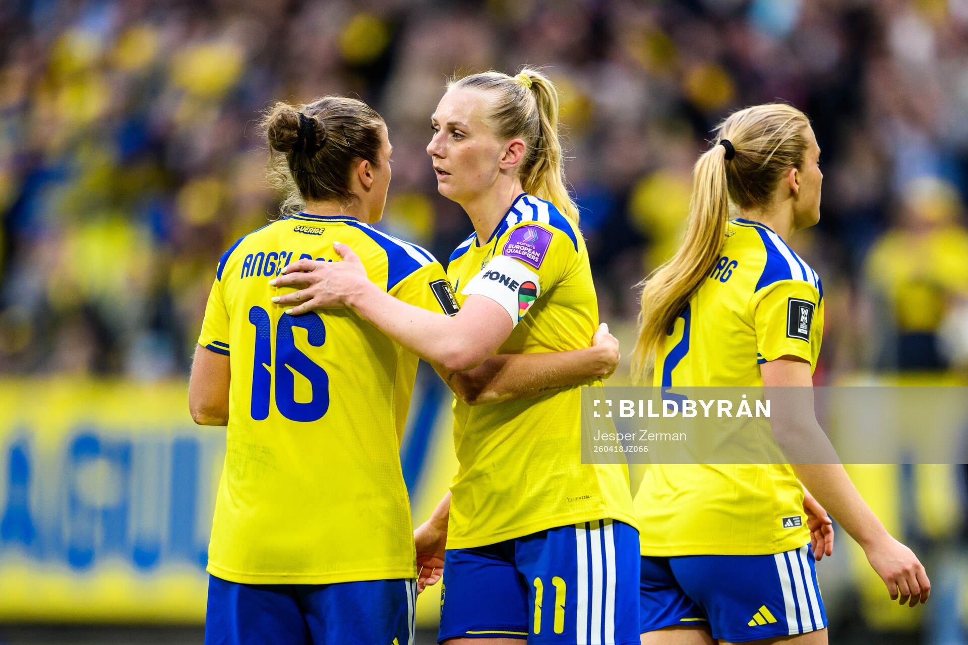 Filippa Angeldahl and Stina Blackstenius of Sweden celebrate