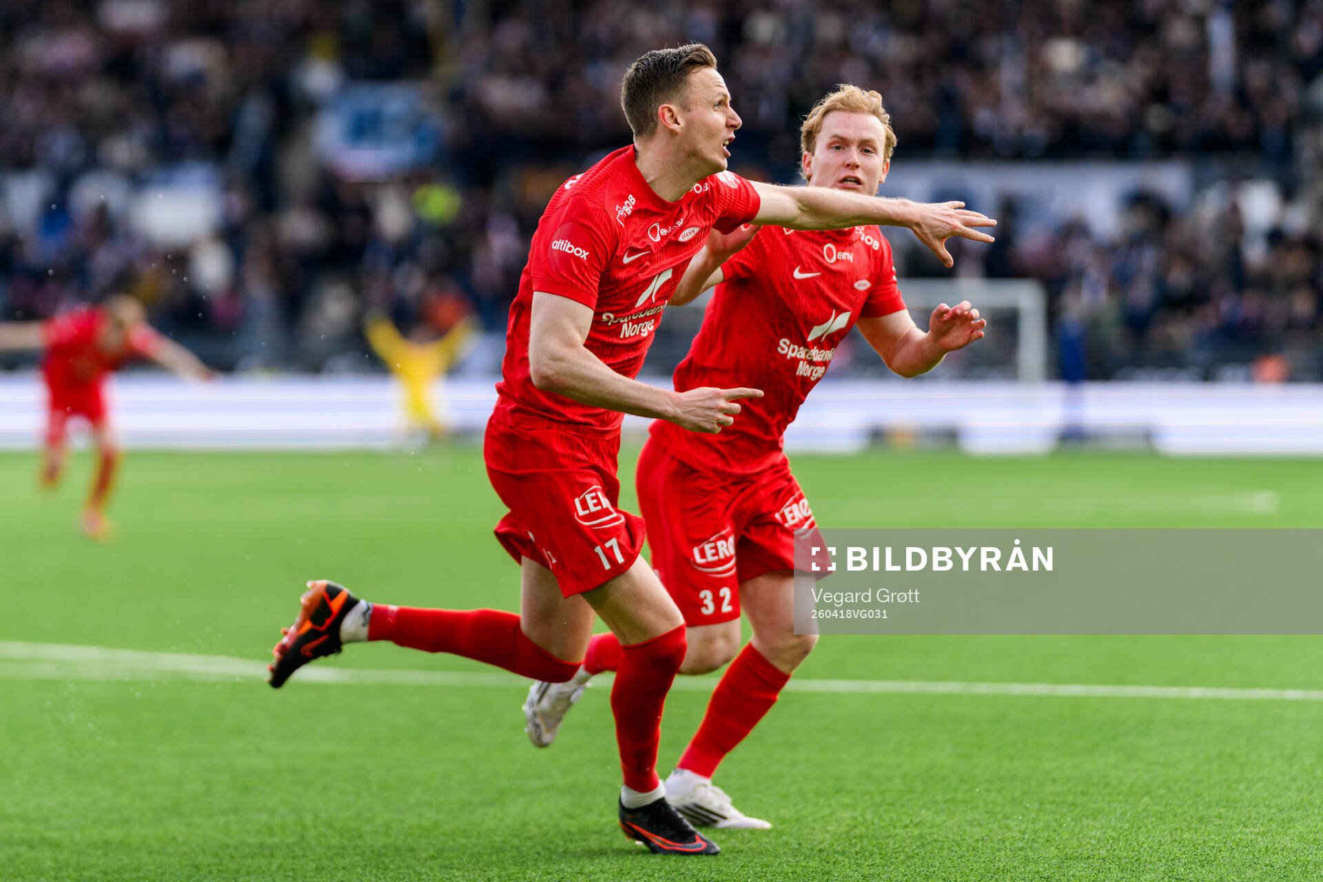 Joachim Soltvedt of Brann celebrates with teammate Markus