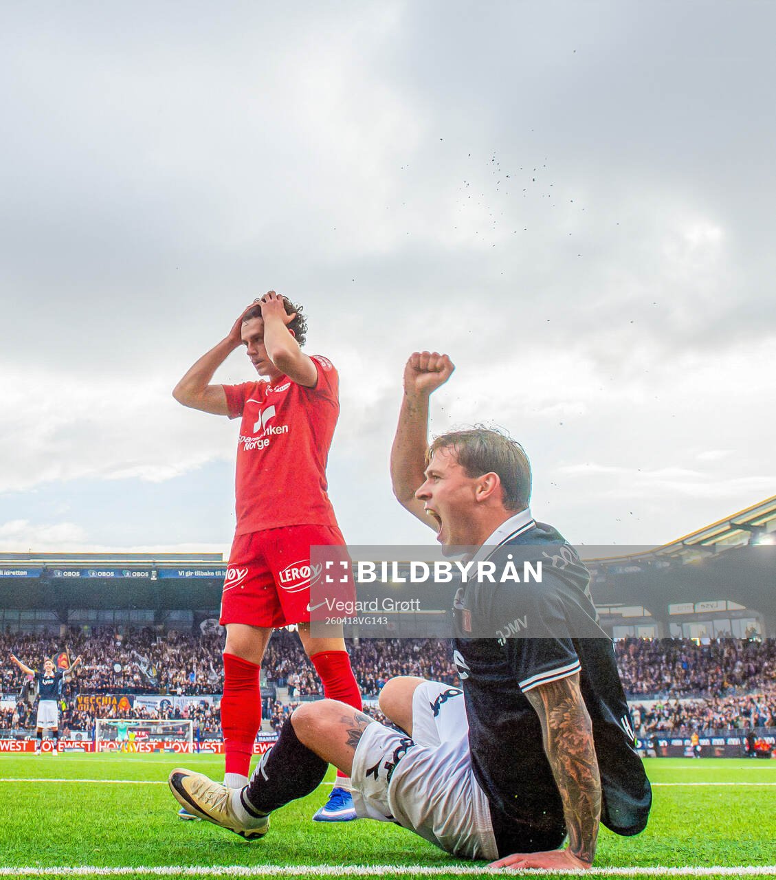 Herman Haugen of Viking celebrates and Denzel De Roeve of