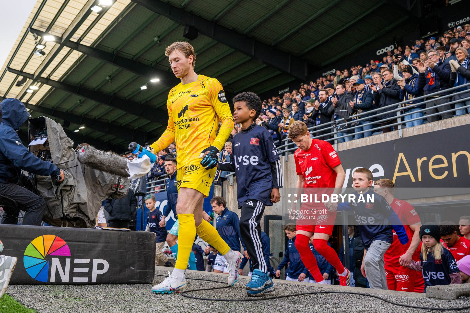 Goalkeeper Mathias Dyngeland of Brann enters the pitch