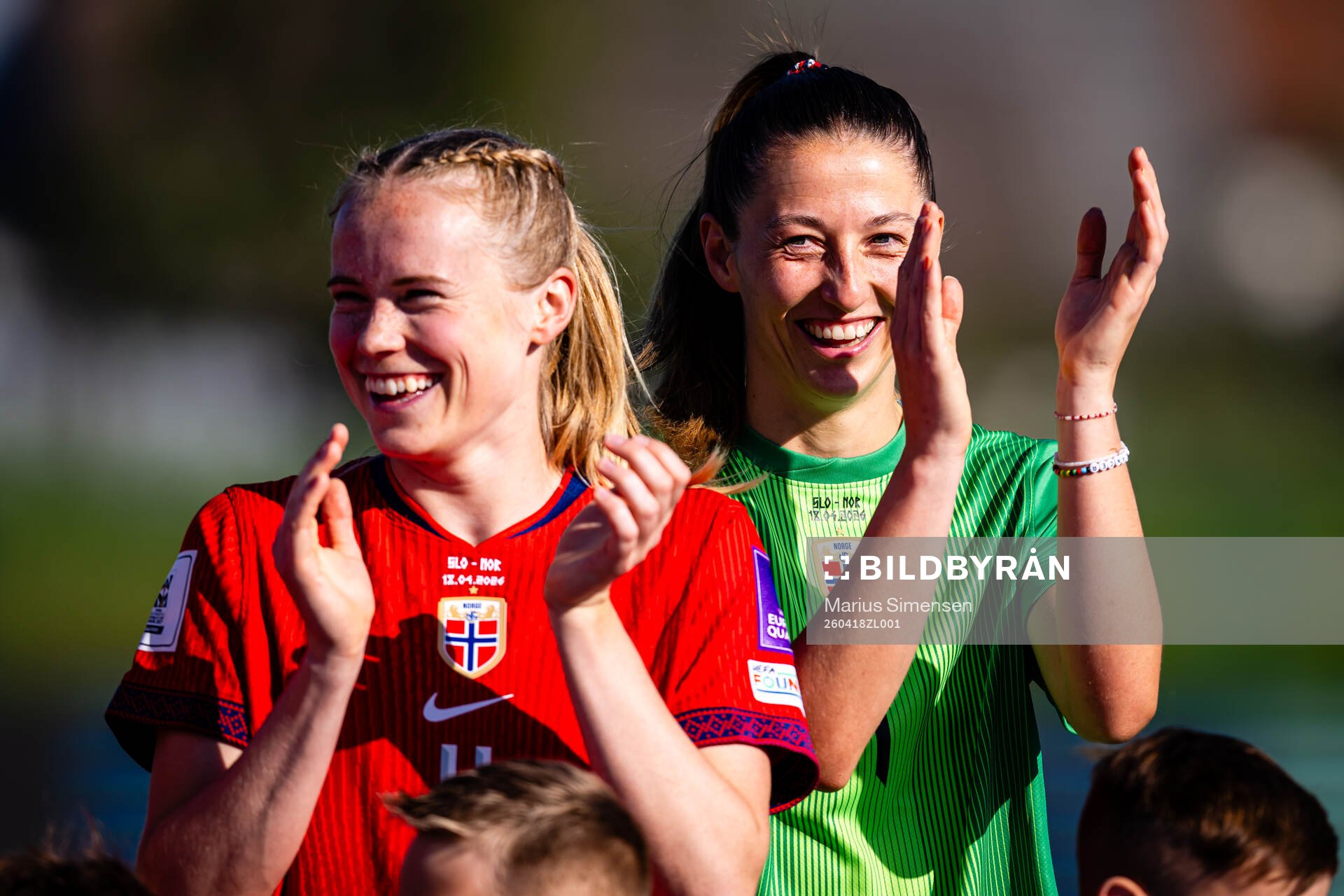 Julie Blakstad and goalkeeper Cecilie Fiskerstrand of Norway