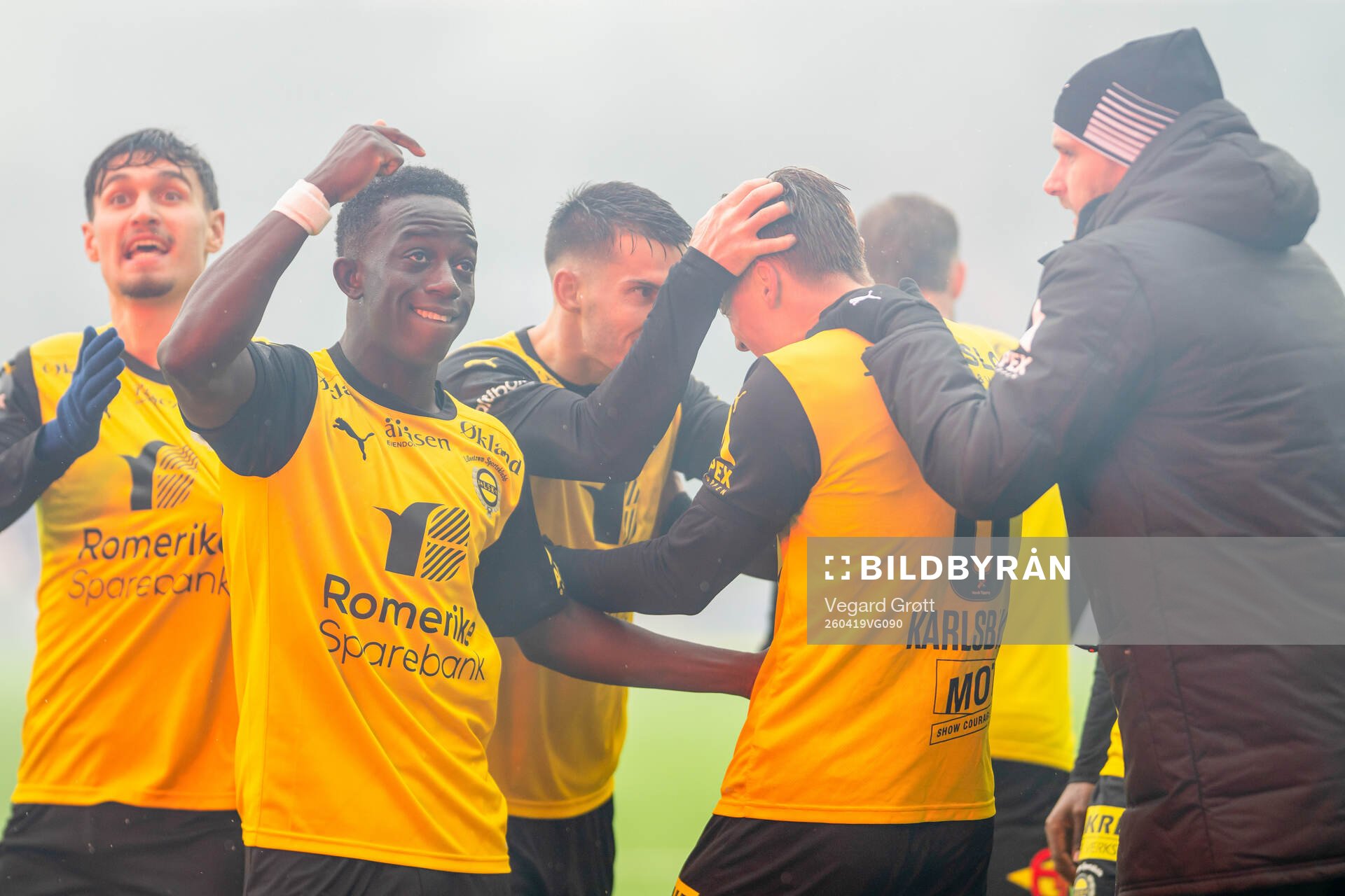 Markus Karlsbakk of Lillestrøm celebrates with teammates