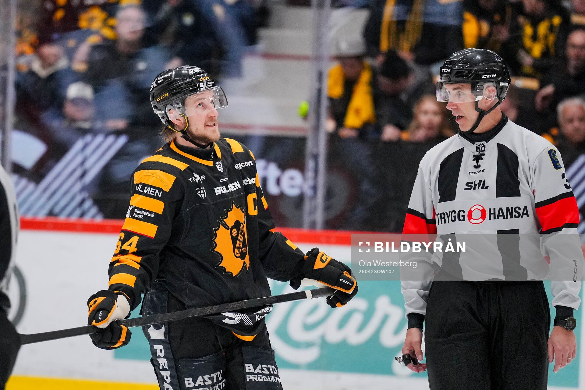Skellefteås Jonathan Pudas och domare Linus Öhlund