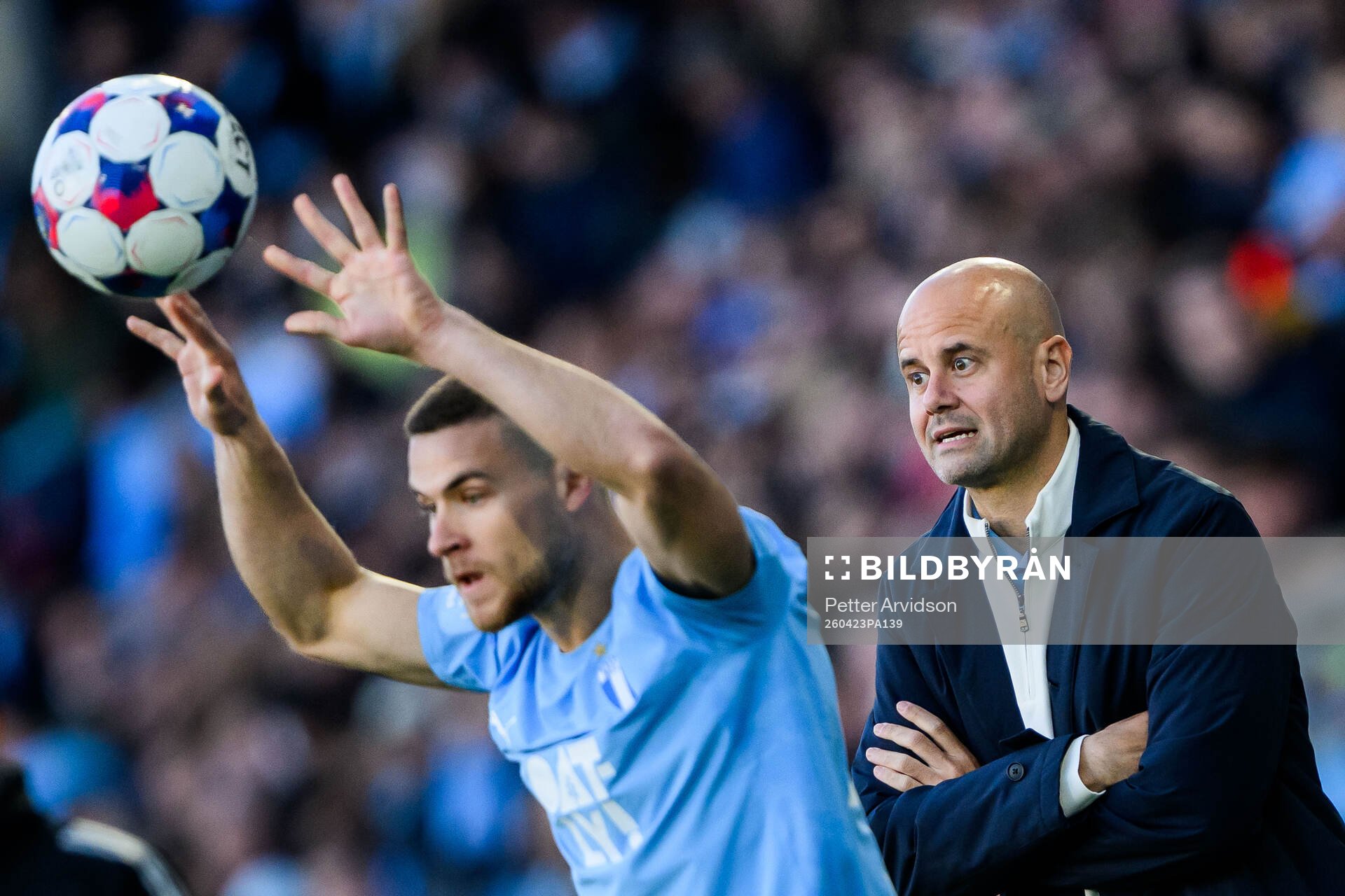 Malmö FFs Gabriel Busanello och huvudtränare Miguel Angel