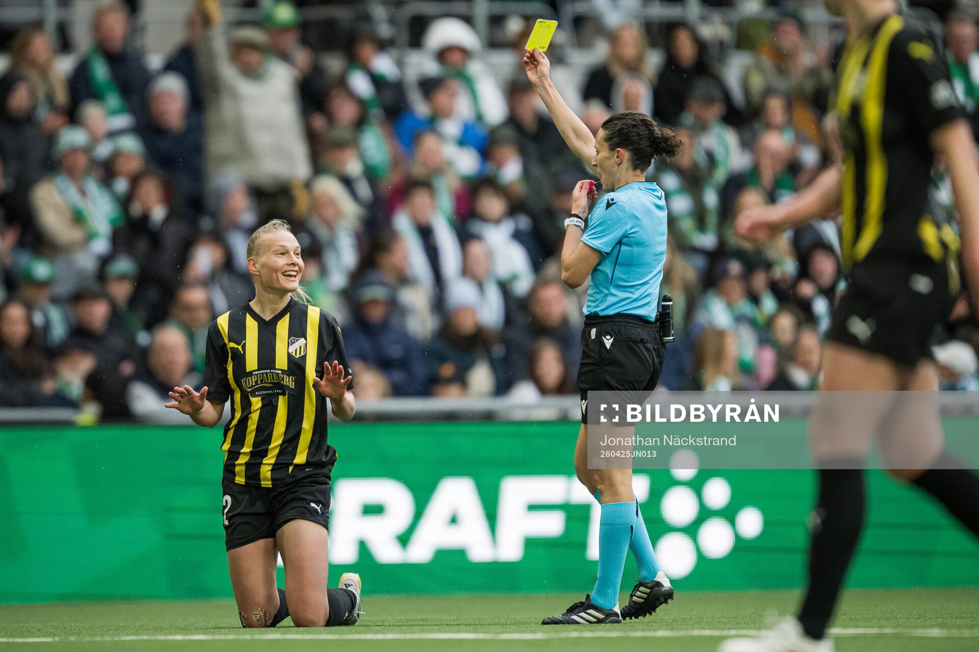 Stine Sandbech of Häcken receives a yellow card