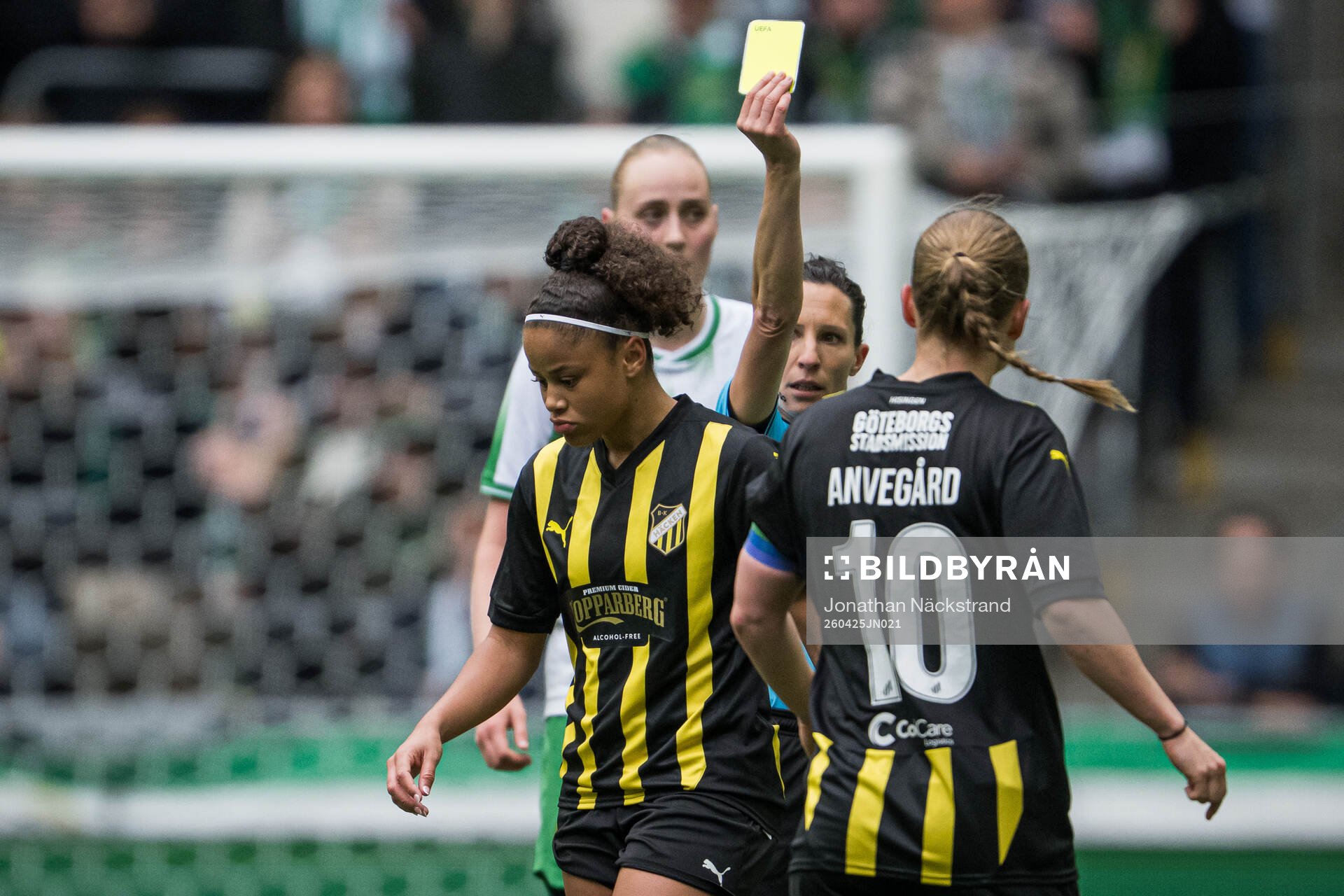 Felicia Schröder of Häcken receives a yellow card