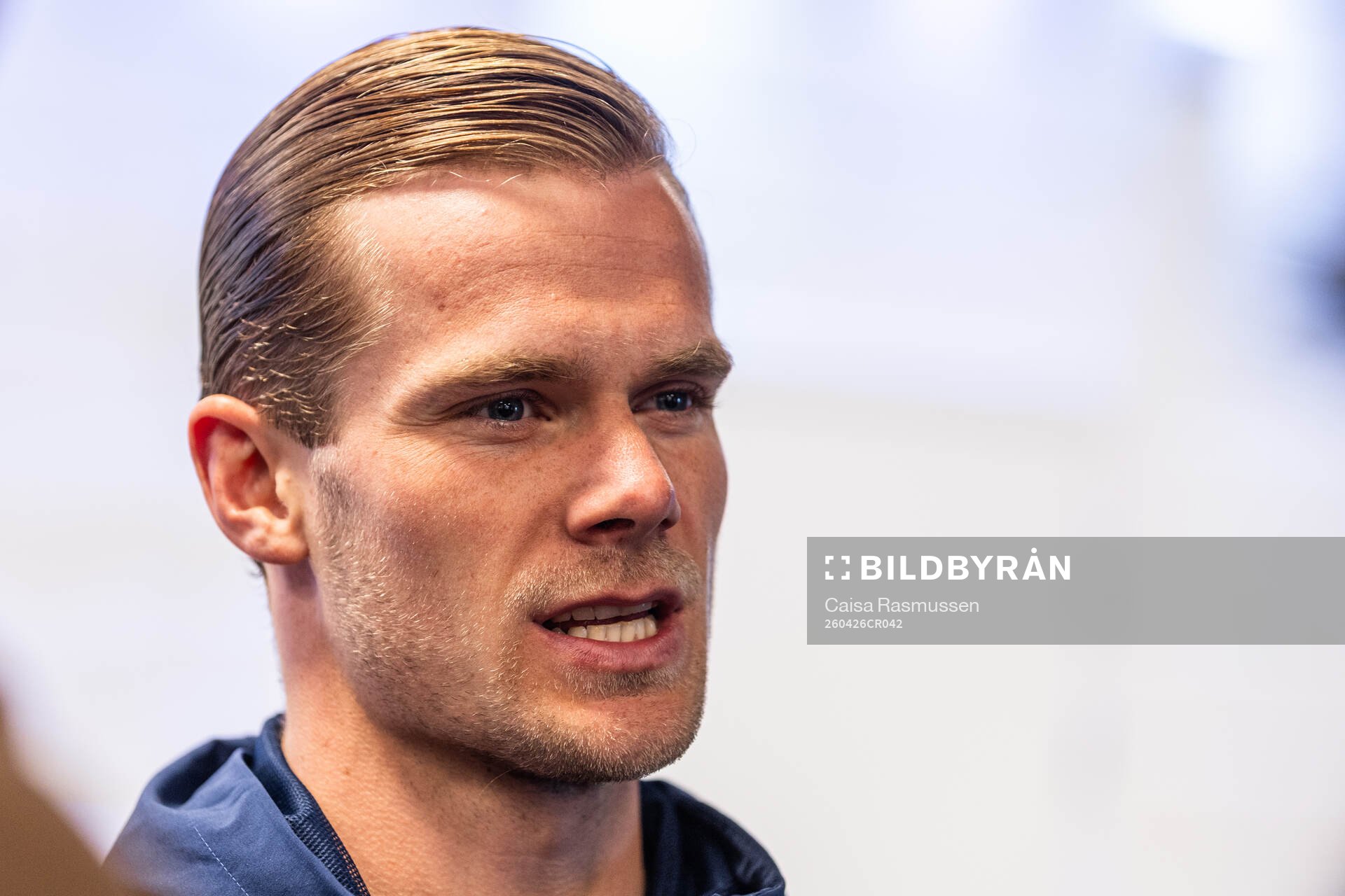 Djurgårdens Hampus Finndell i mixade zonen