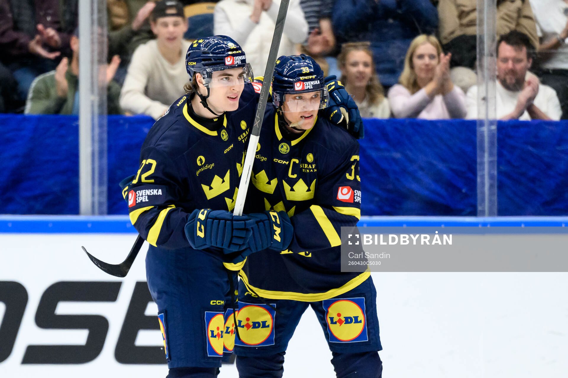 Liam Öhgren and Jakob Silfverberg of Sweden celebrates