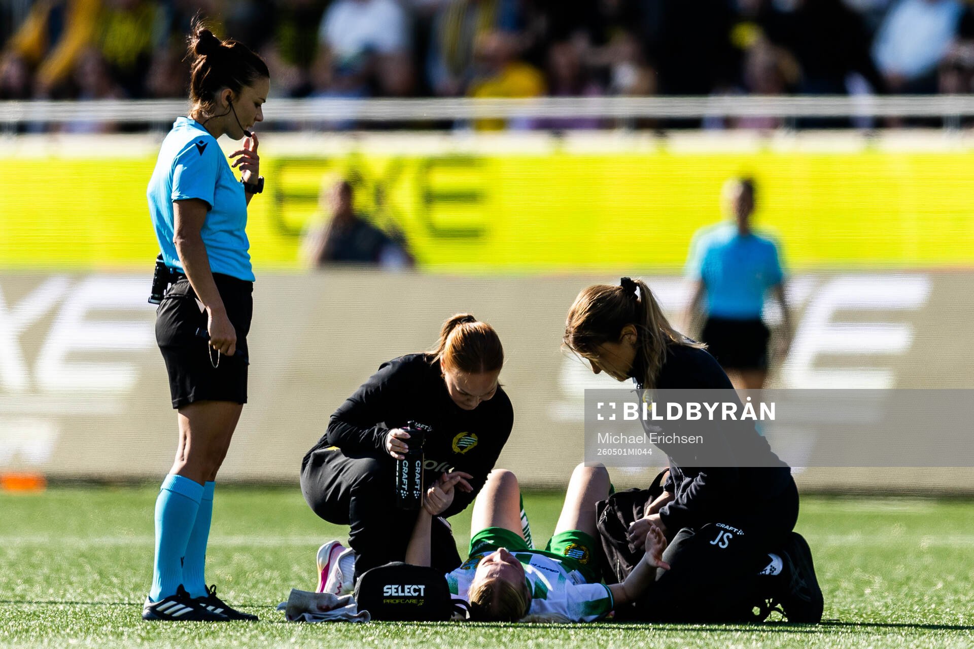 Emilie Joramo of Hammarby receives medical attention