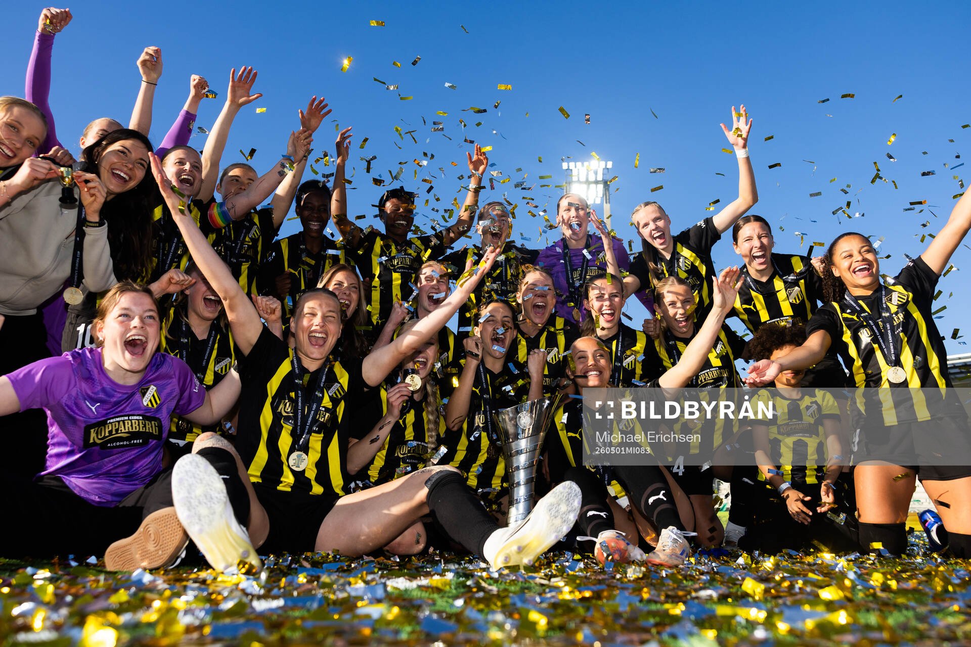 Players of Häcken celebrate with the trophy
