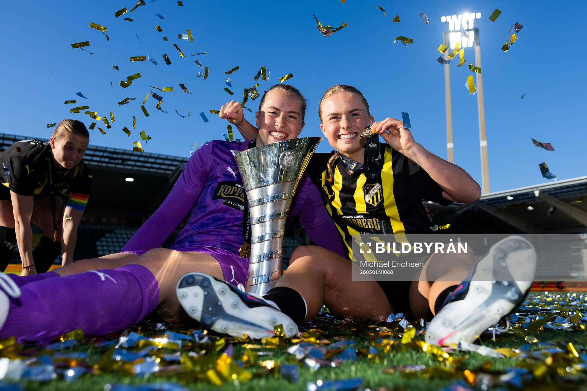 Goalkeeper Fanney Inga Birkisdottir and Pernille Sanvig of