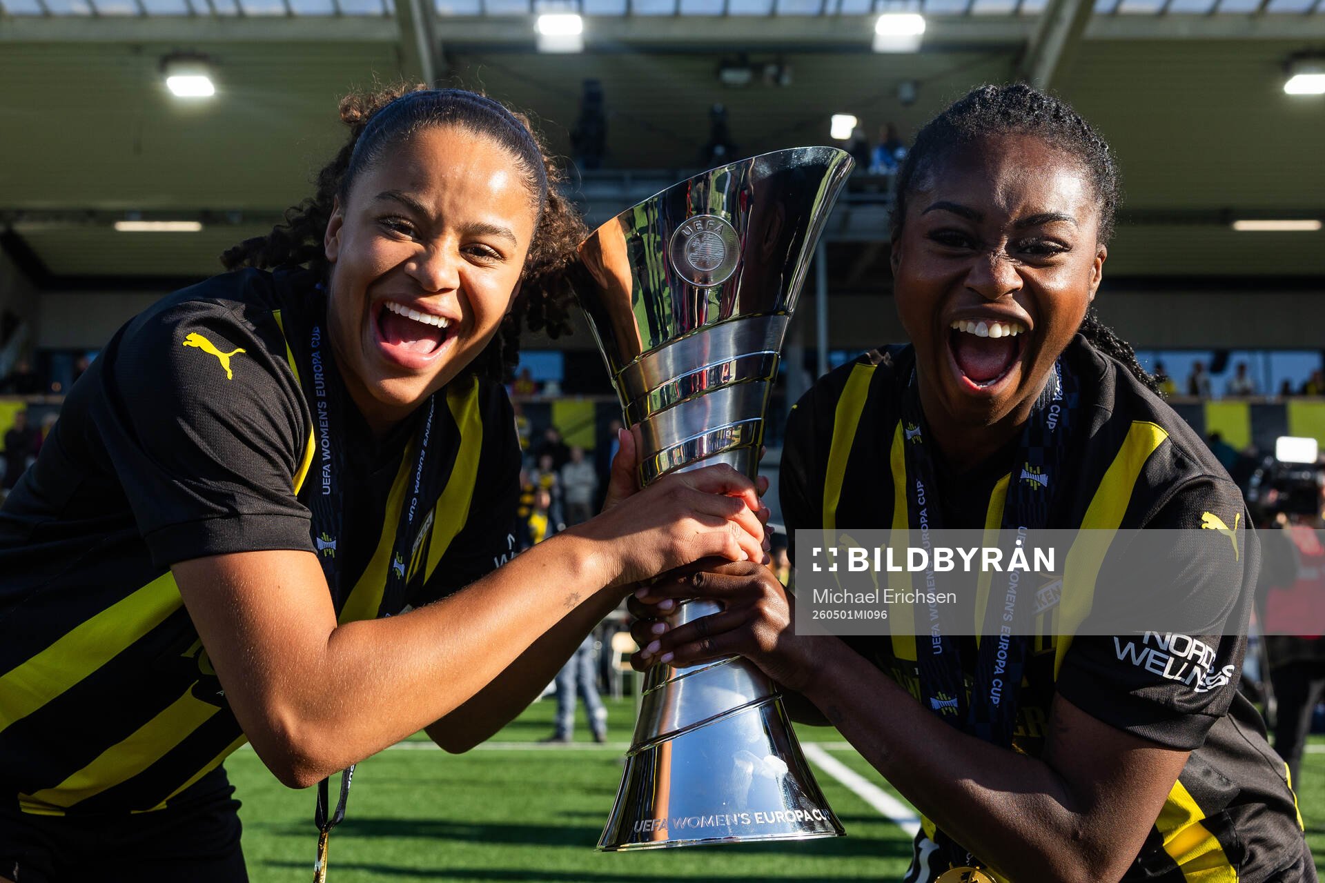 Felicia Schröder and Monica Jusu Bah celebrate with the