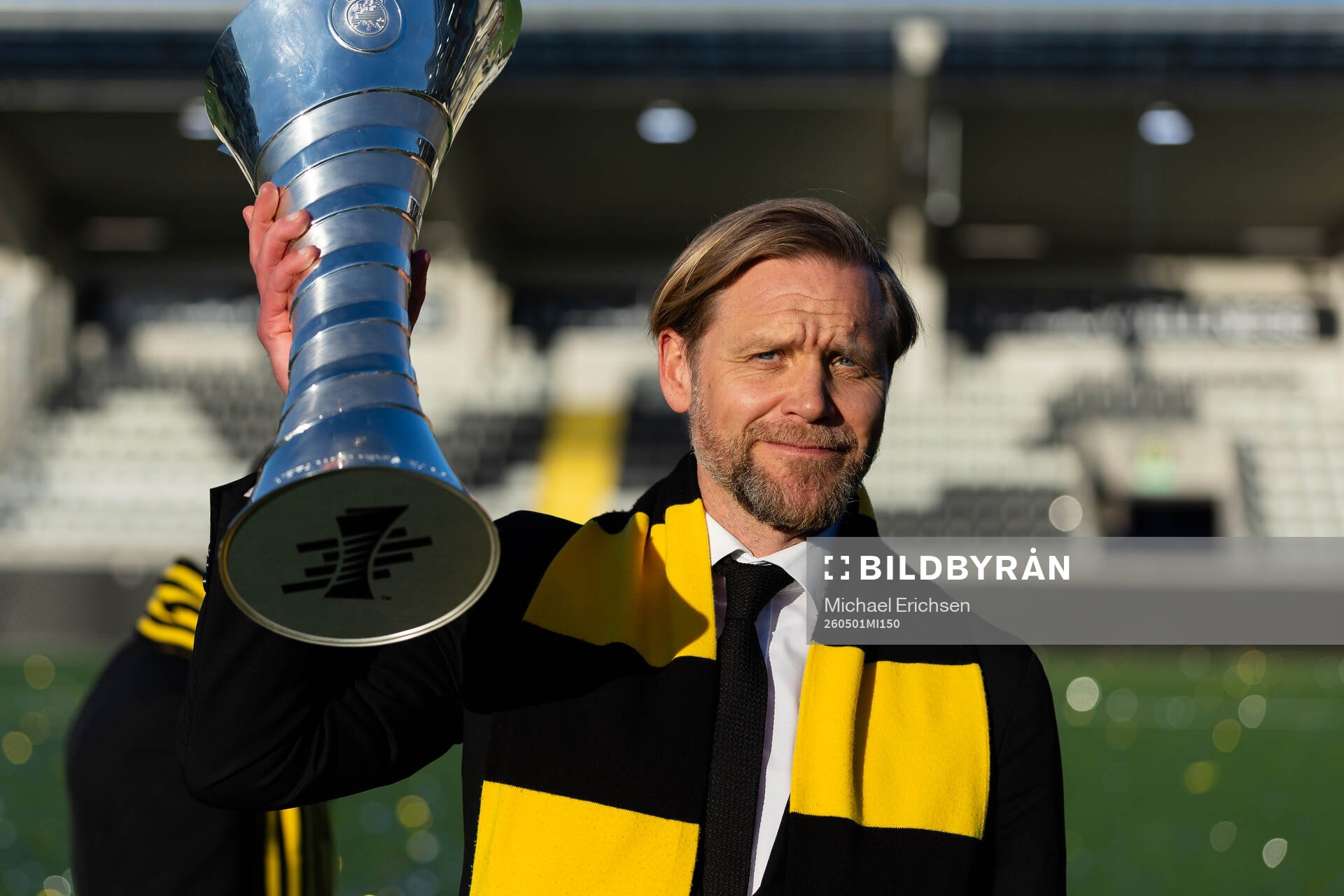 CEO Marcus Jodin of Häcken celebrates with the trophy