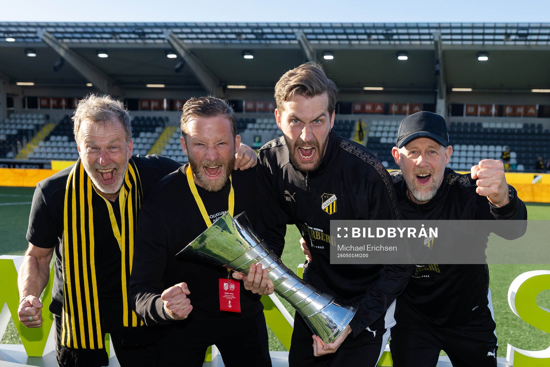 Staff of Häcken celebrate with the trophy