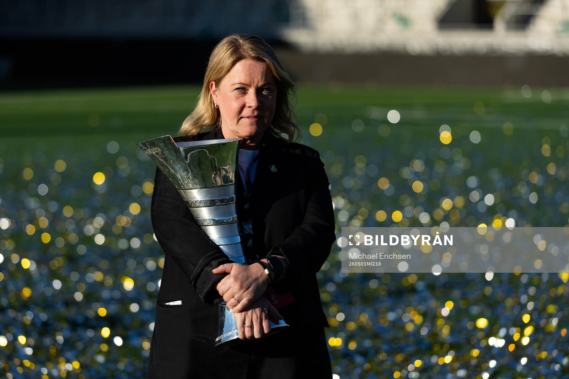 Press officer Linn Ohlsson poses with the trophy