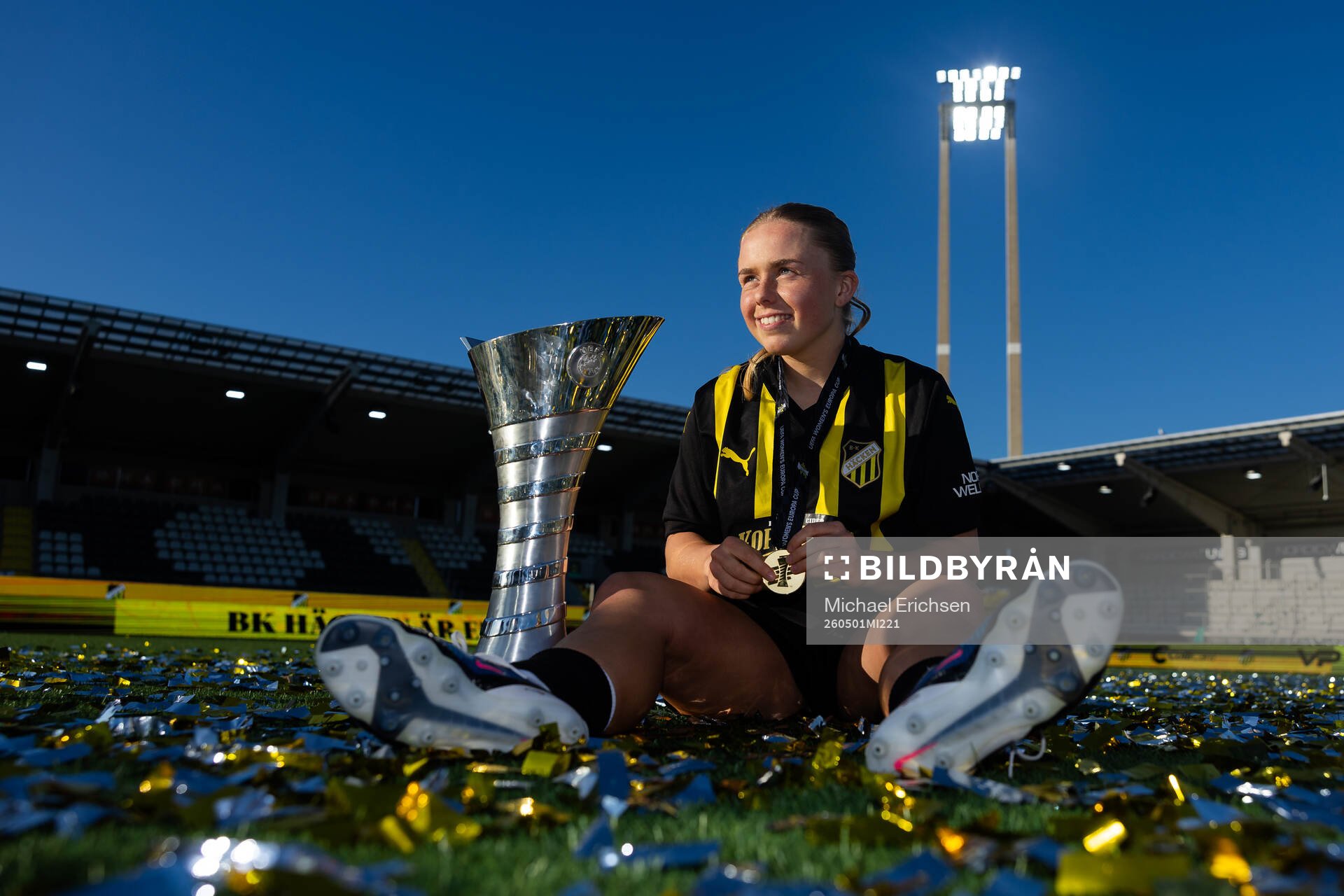 Pernille Sanvig of Häcken poses with the trophy