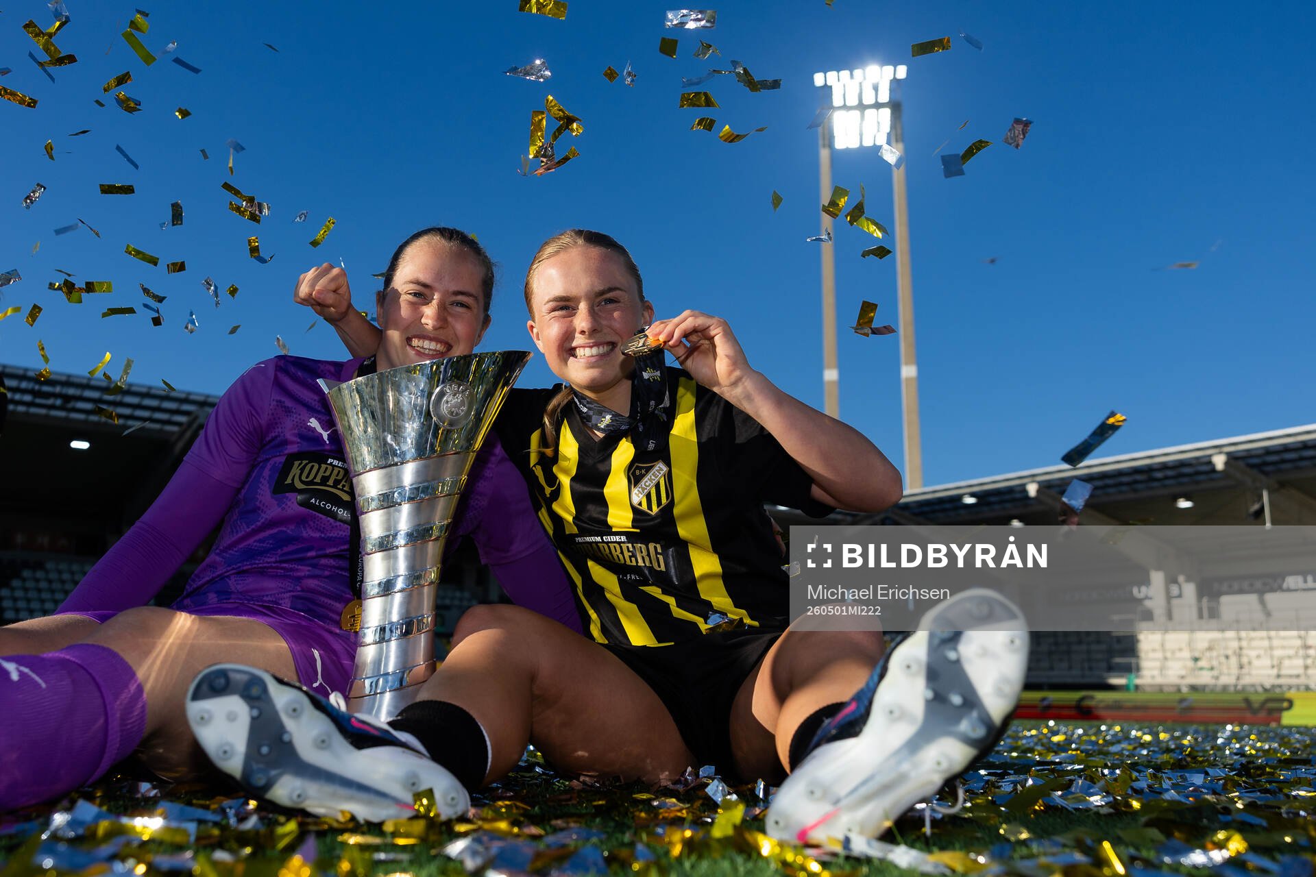Goalkeeper Fanney Inga Birkisdottir and Pernille Sanvig of