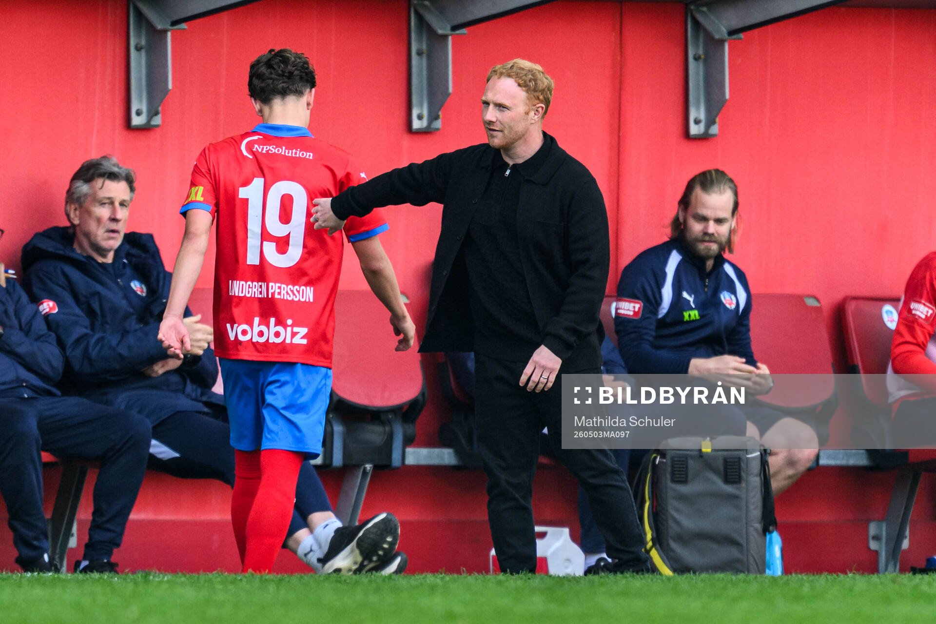 Helsingborgs Lucas Landgren Persson och manager Stevie