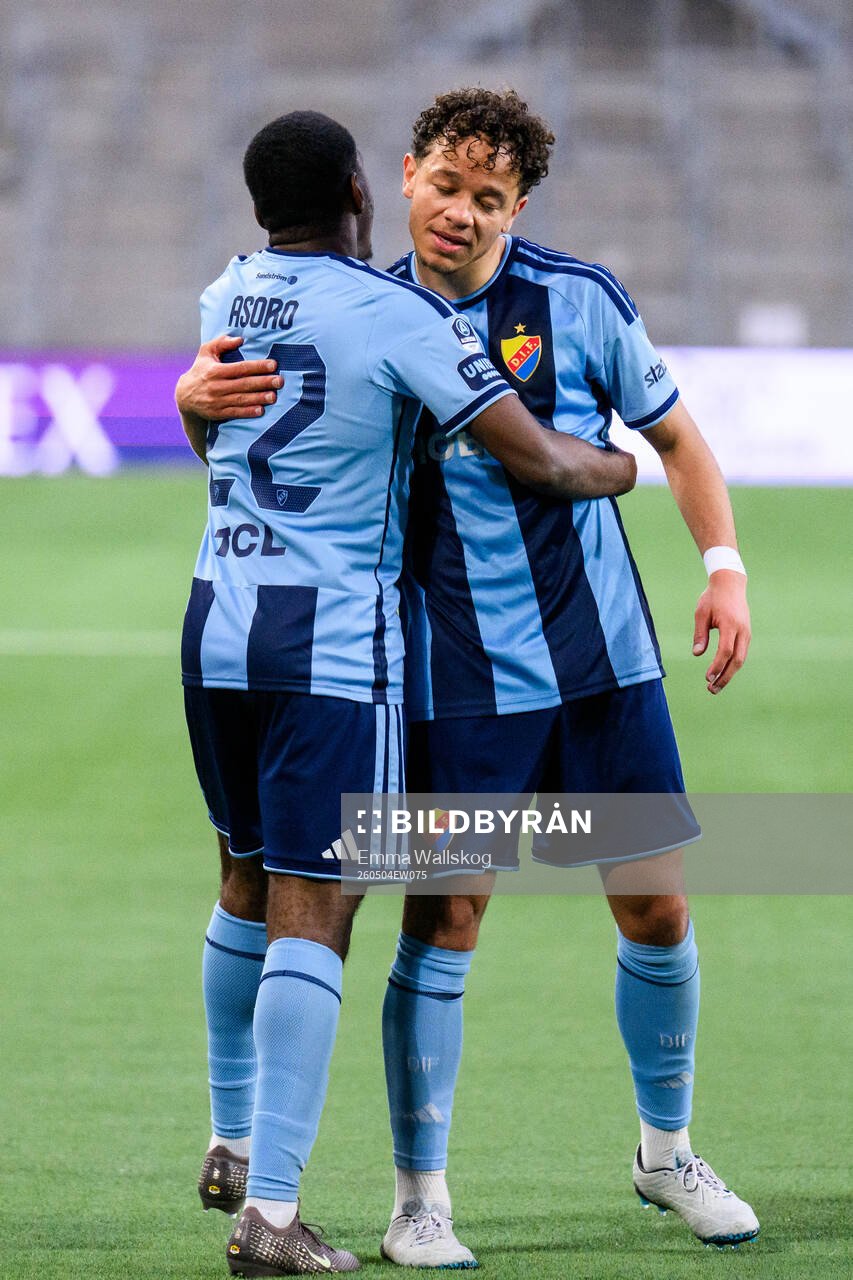 Djurgårdens Joel Asoro och Mikael Anderson jublar
