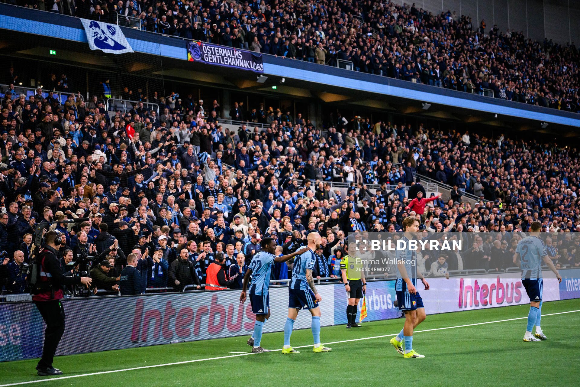 Djurgårdens Joel Asoro, Adam Ståhl och Miro Tenho jublar
