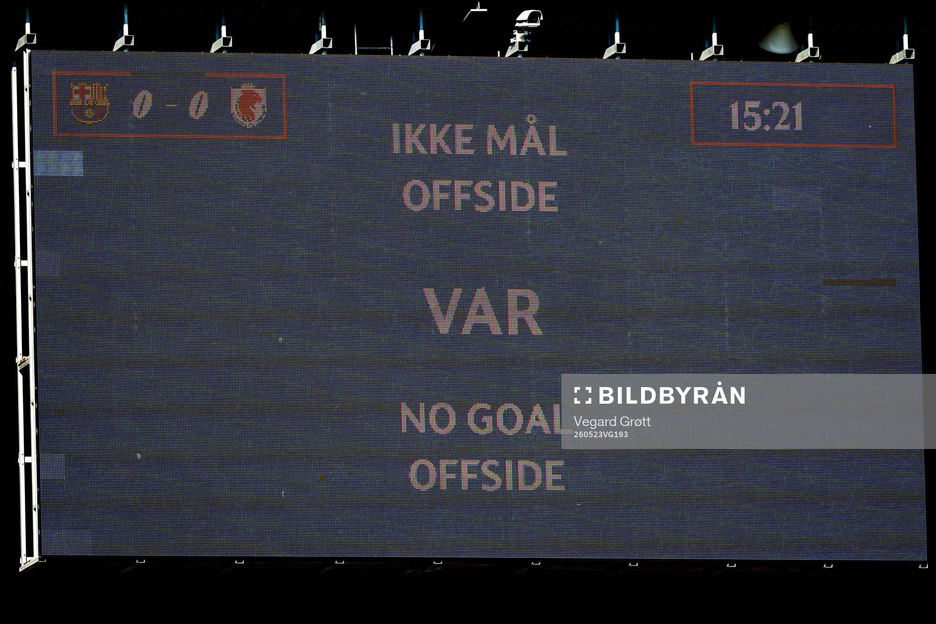 A screen shows the VAR decision disallowing a goal for