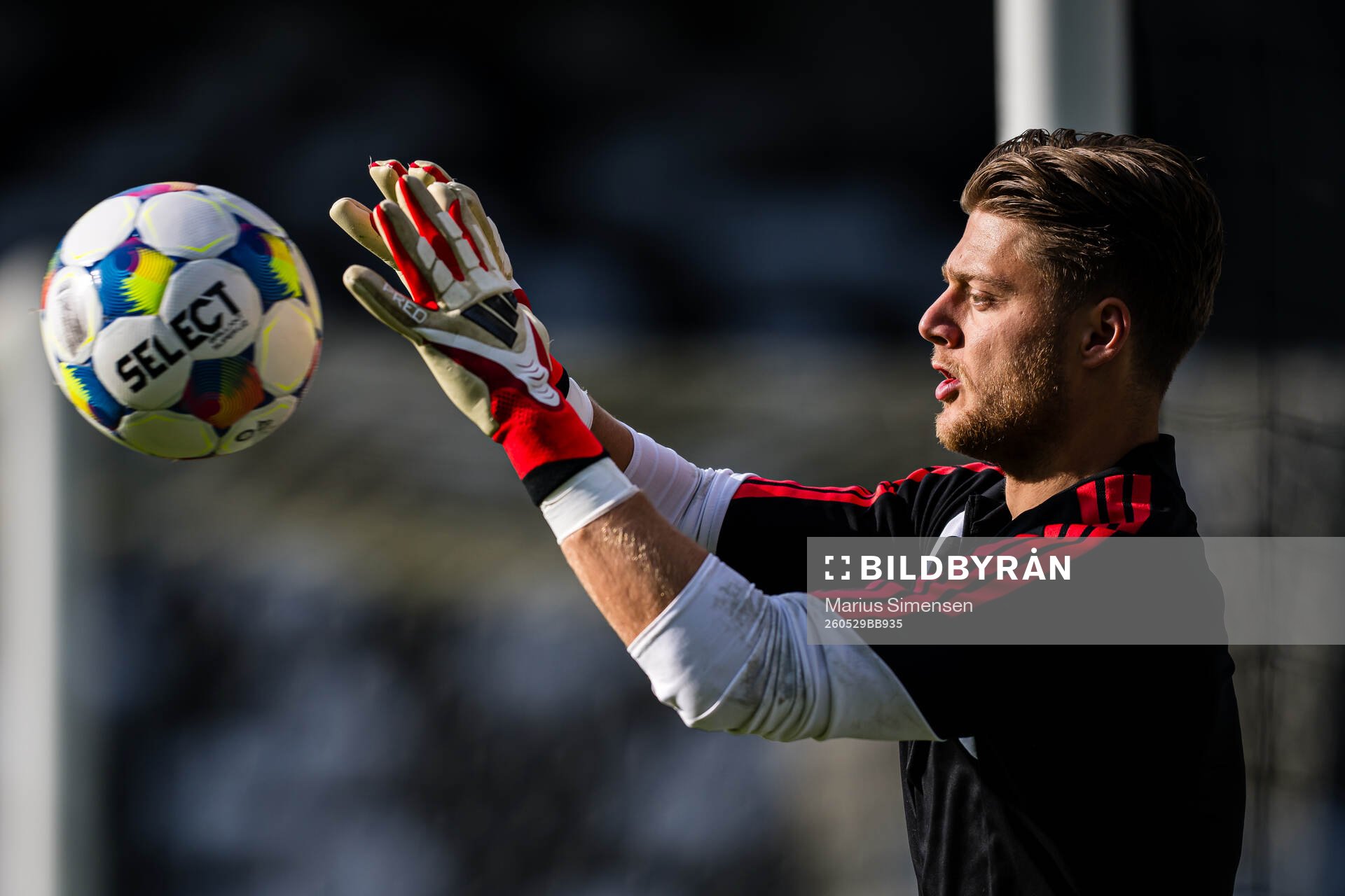 Goalkeeper Rasmus Sandberg of Rosenborg warms up