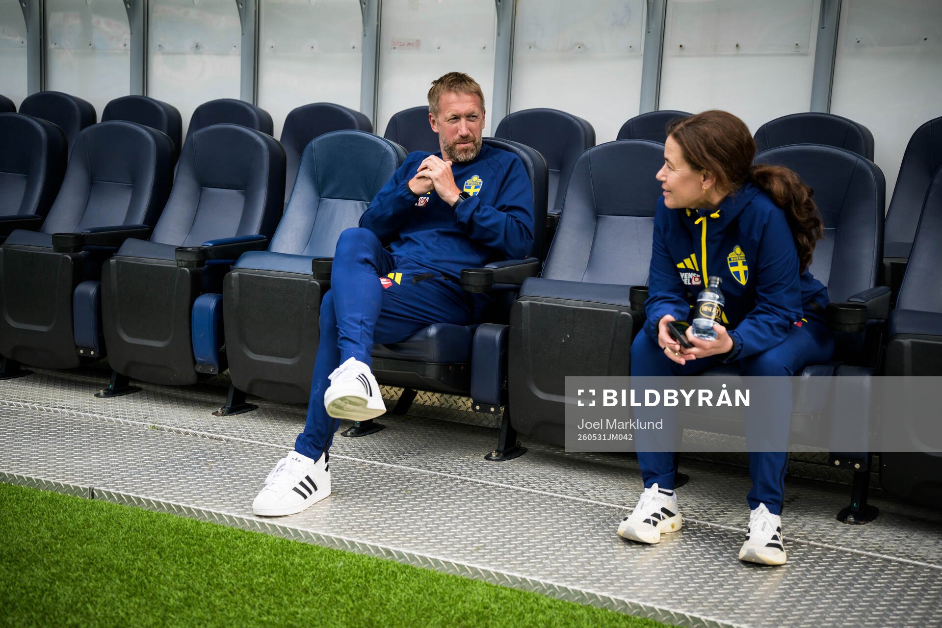 Head coach Graham Potter and press officer Petra Thorén of